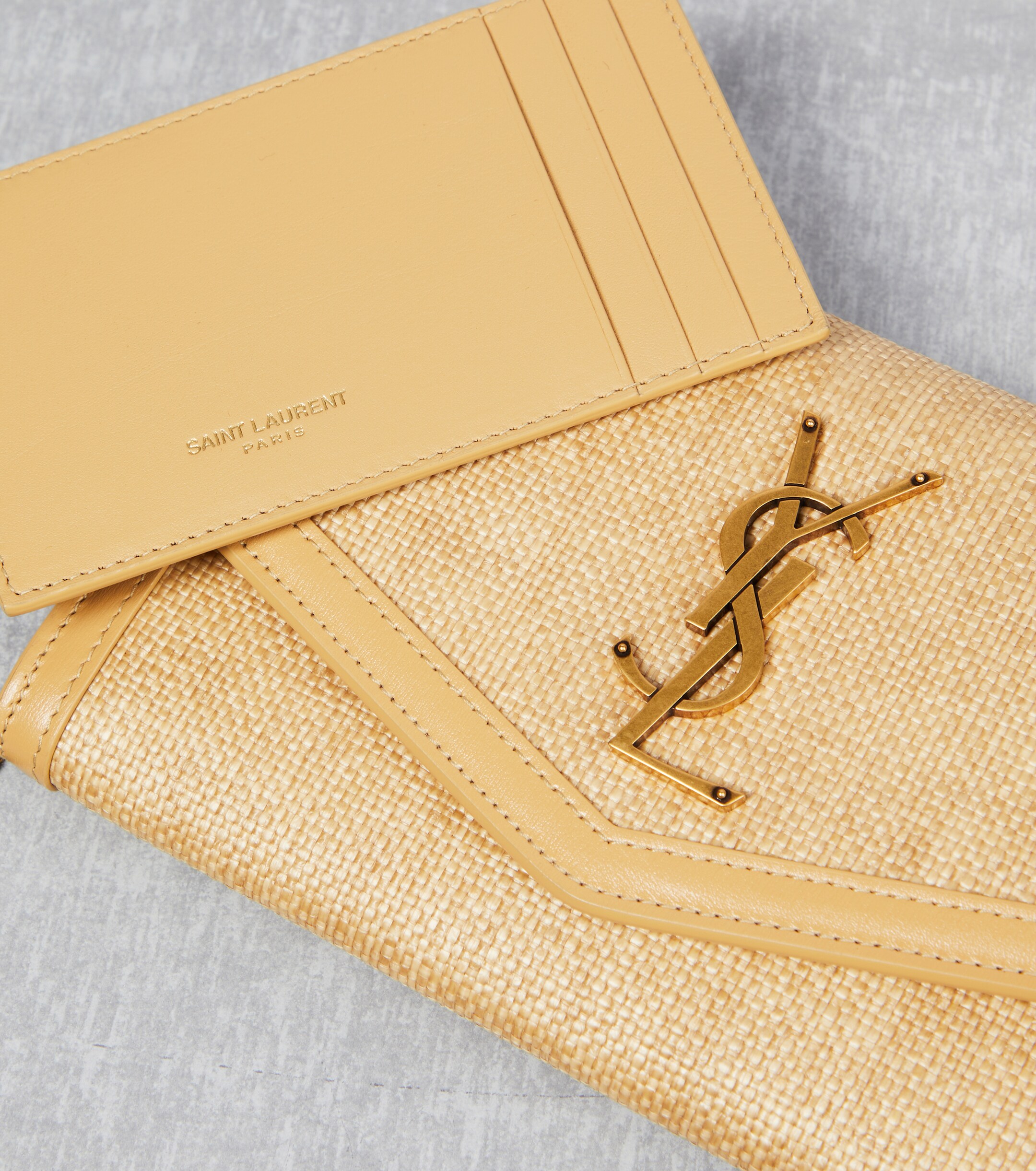 Saint Laurent Uptown raffia wallet on chain