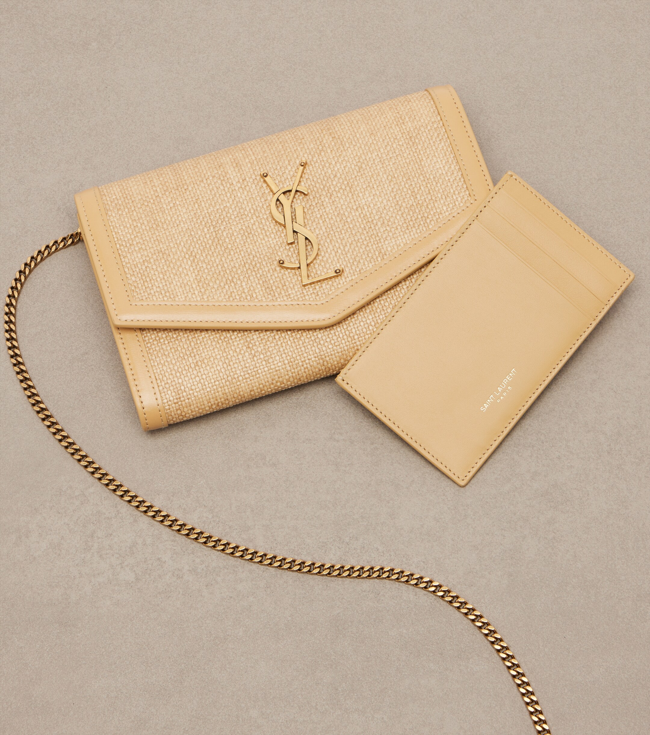 Saint Laurent Uptown raffia wallet on chain