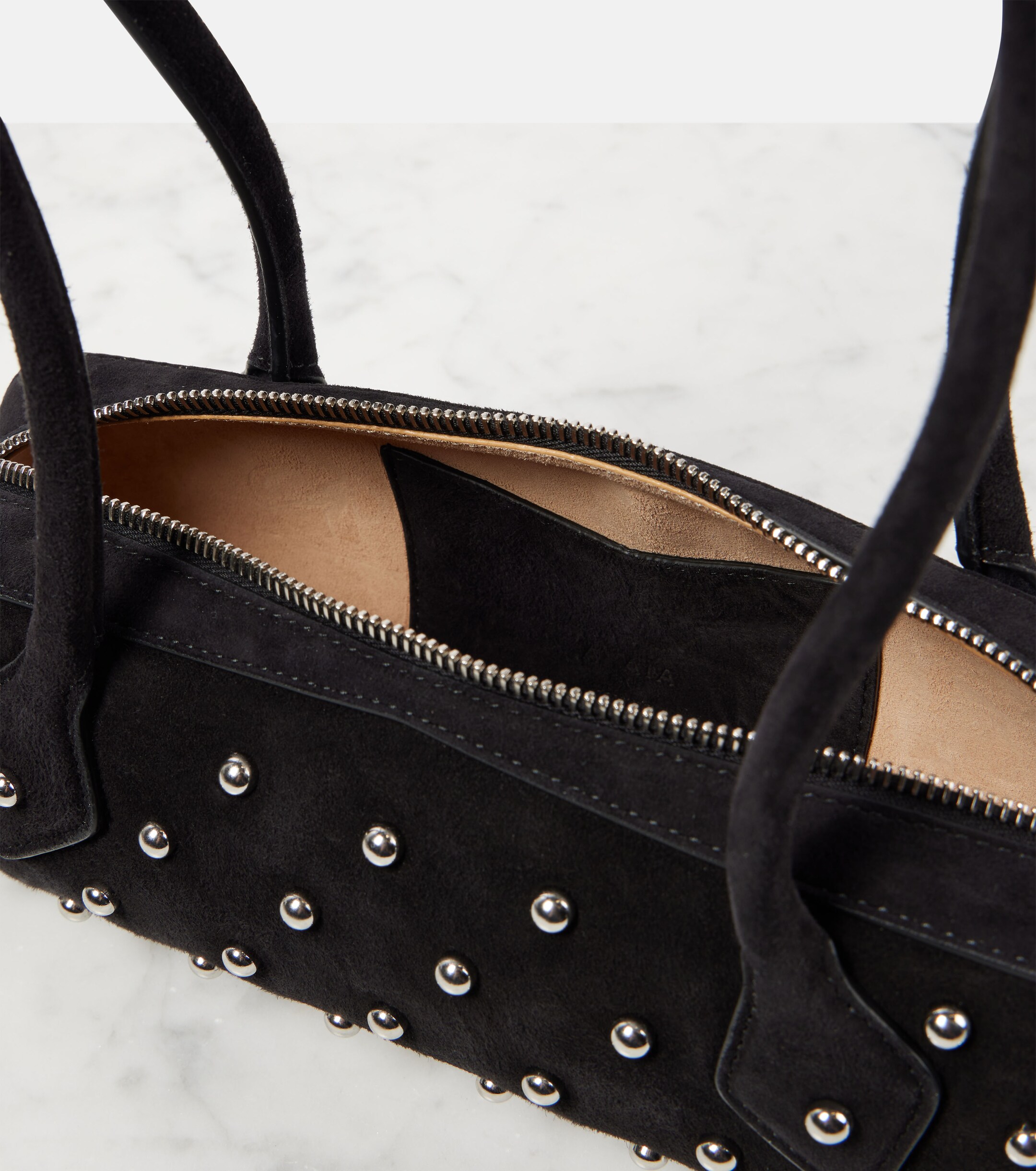 Alaïa Le Teckel Small studded suede shoulder bag
