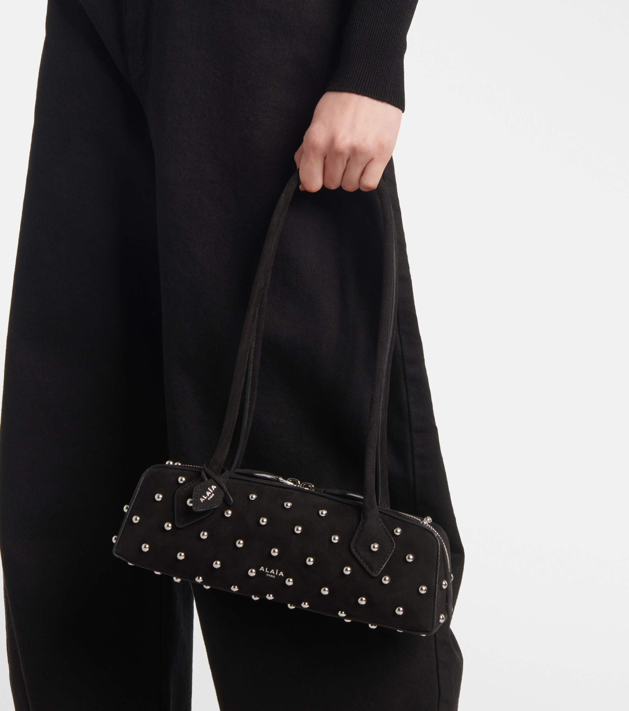 Alaïa Le Teckel Small studded suede shoulder bag