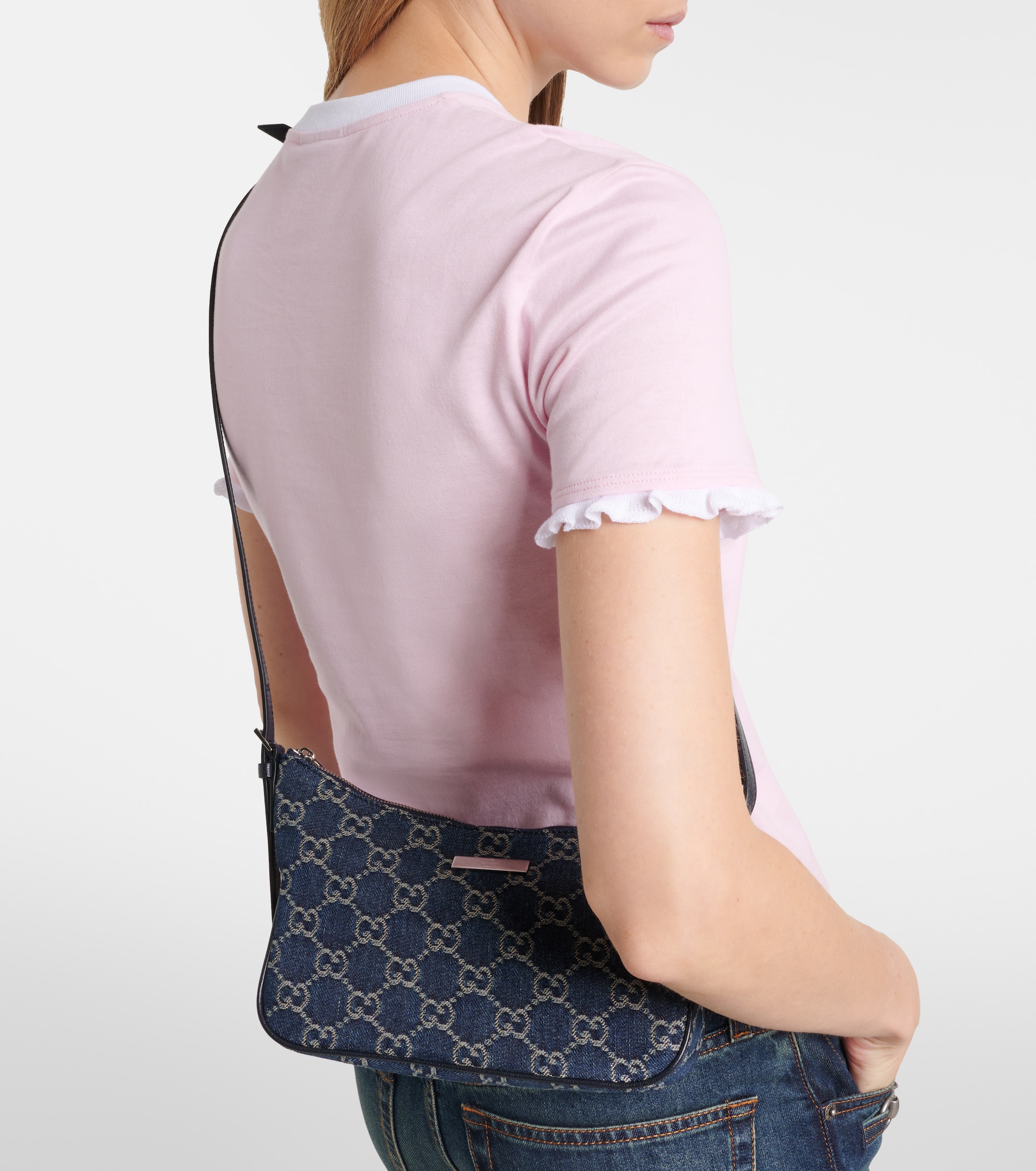 Gucci Lady Lunetta Small GG denim shoulder bag