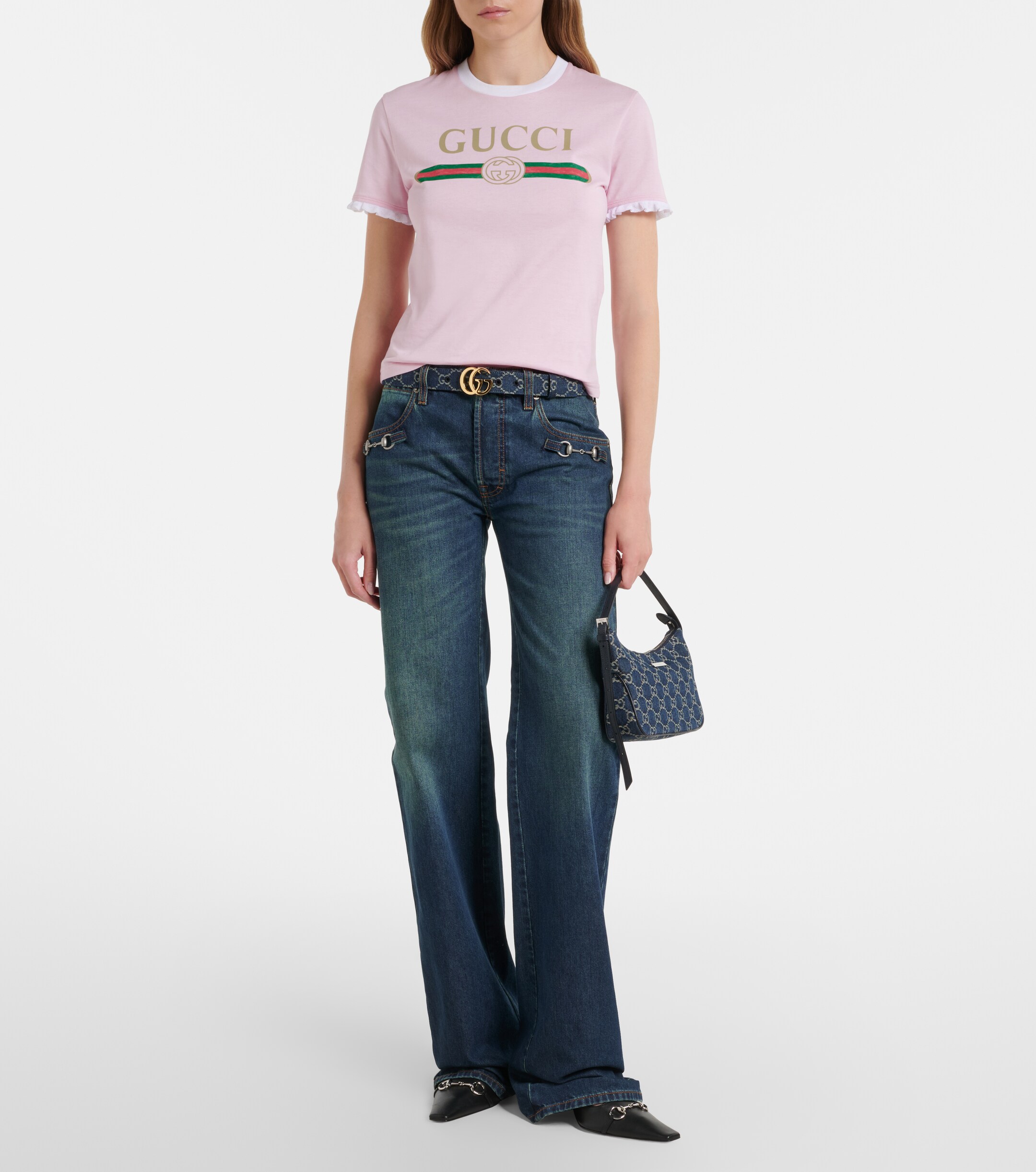 Gucci Lady Lunetta Small GG denim shoulder bag
