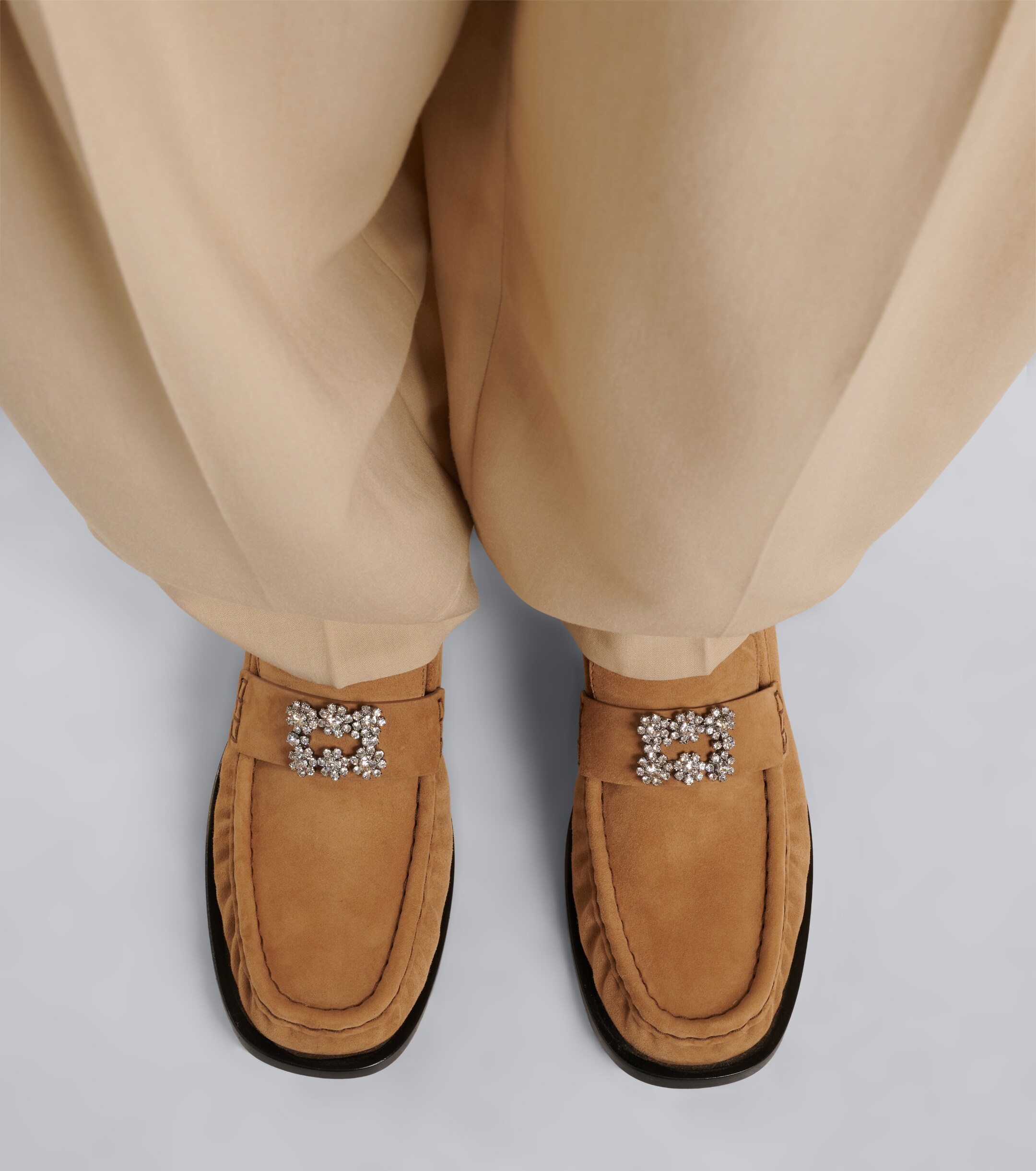 ROGER VIVIER Roger Vivier Viv Moc embellished suede loafers