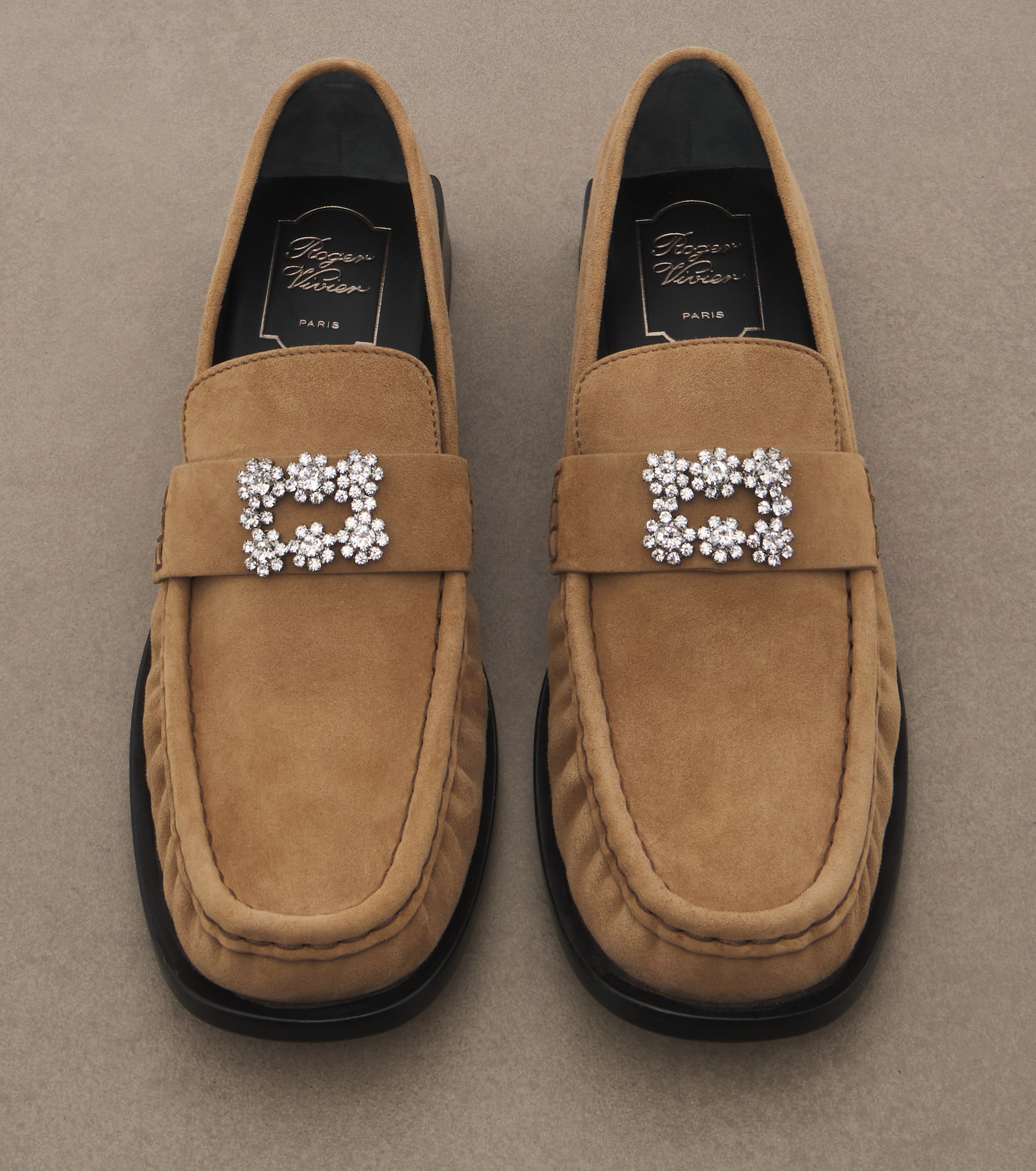 ROGER VIVIER Roger Vivier Viv Moc embellished suede loafers
