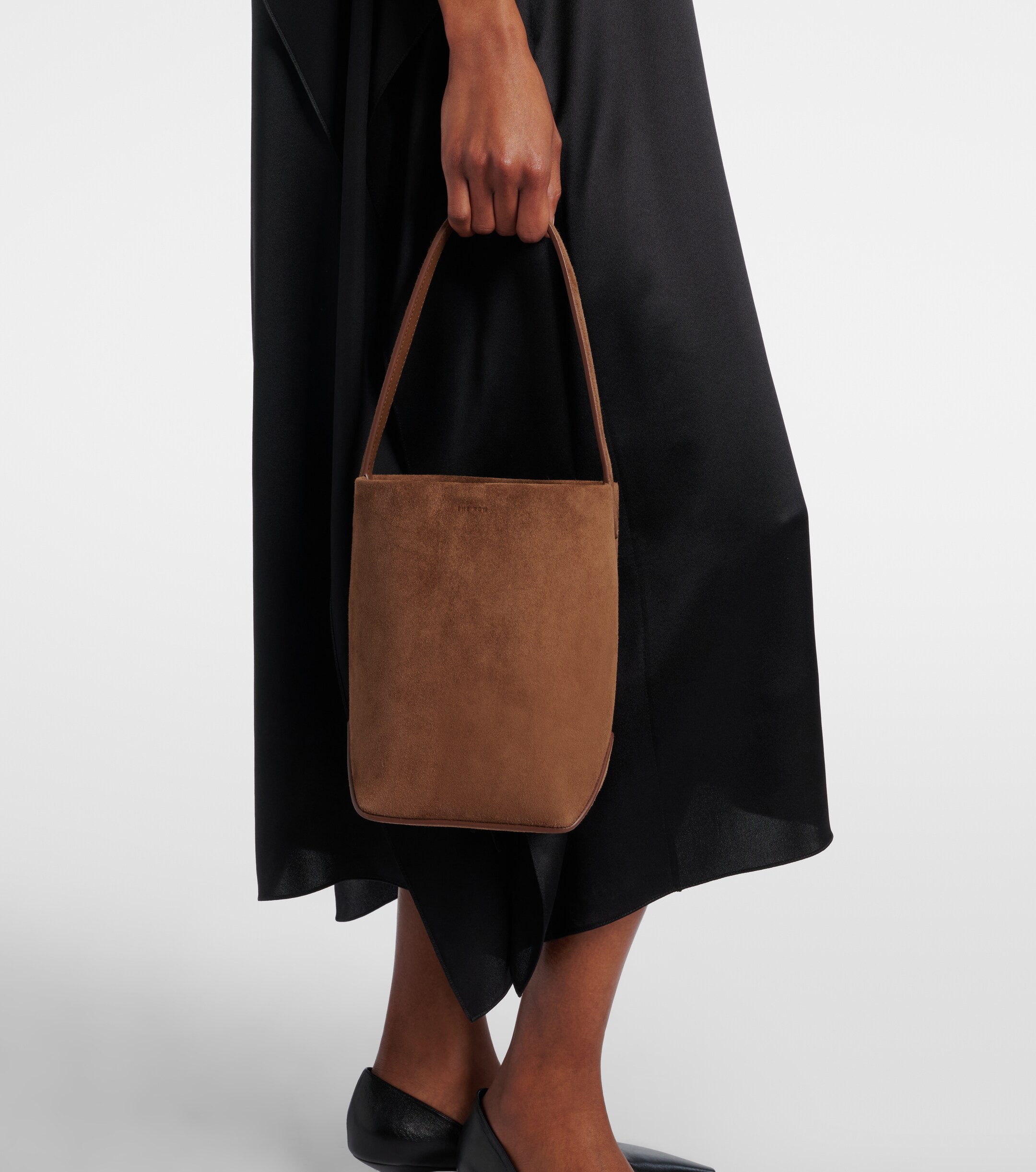 The Row Park Edge N/S Small suede bucket bag