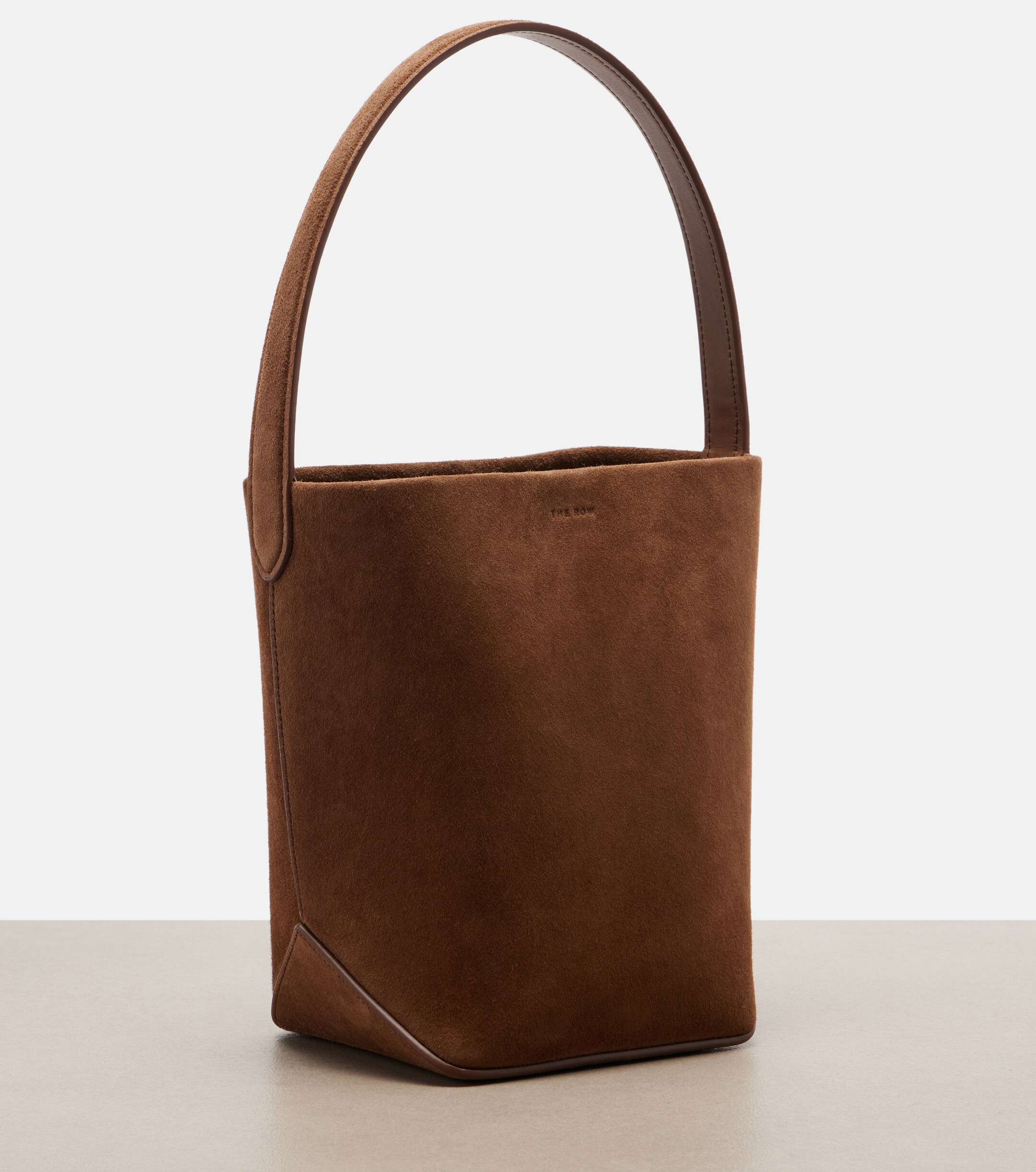 The Row Park Edge N/S Small suede bucket bag