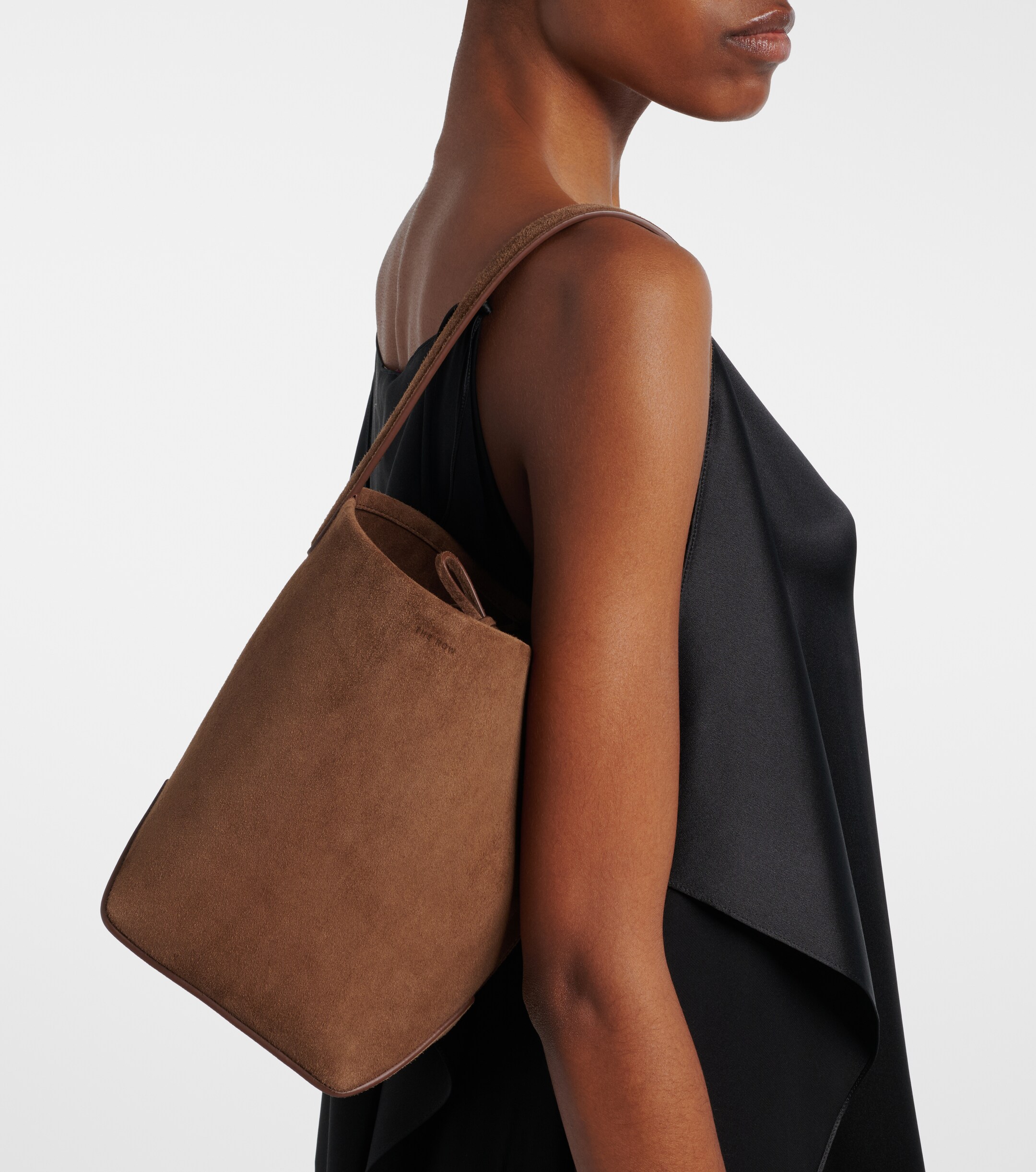 The Row Park Edge N/S Small suede bucket bag