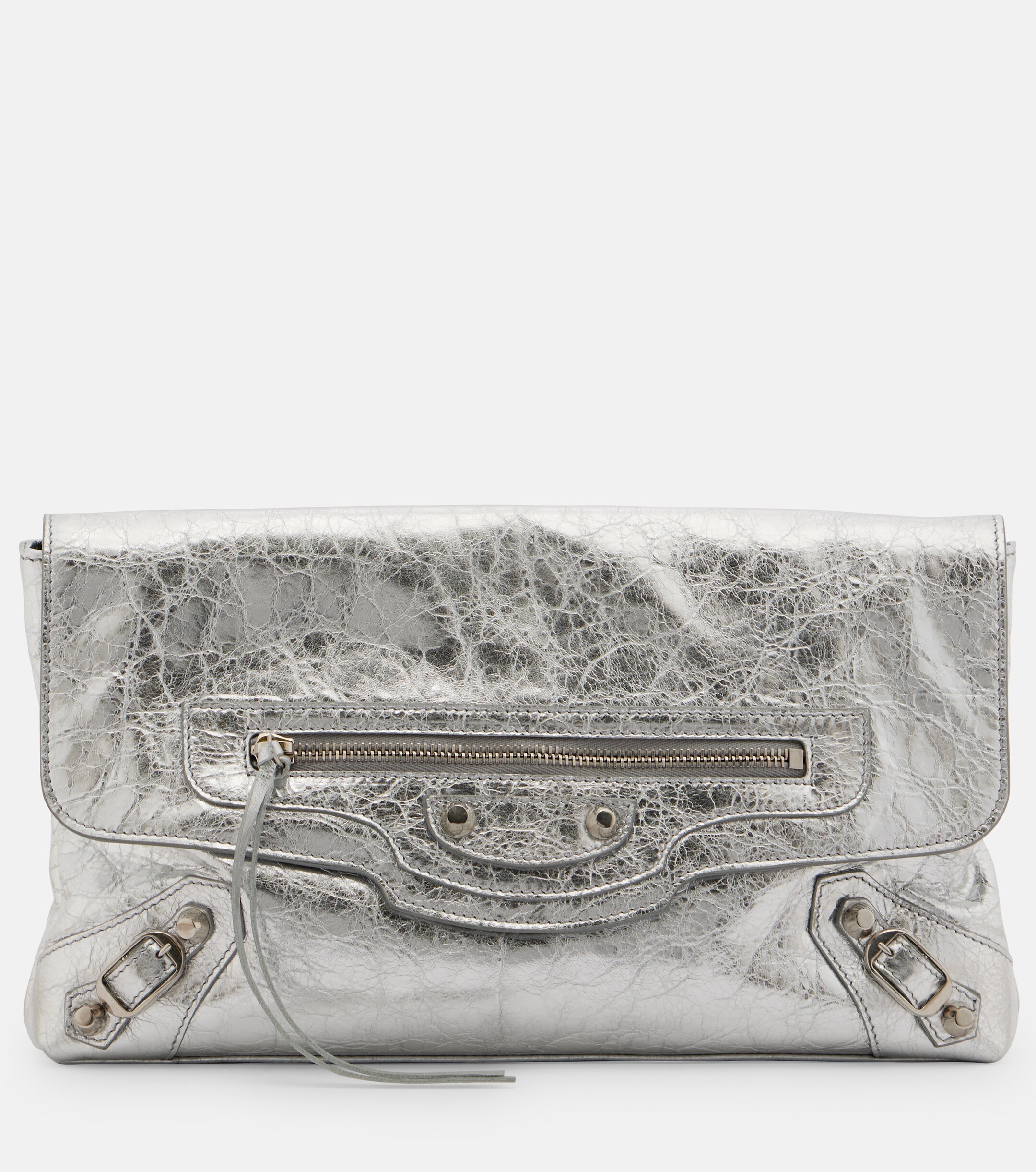 Balenciaga Le City metallic leather clutch