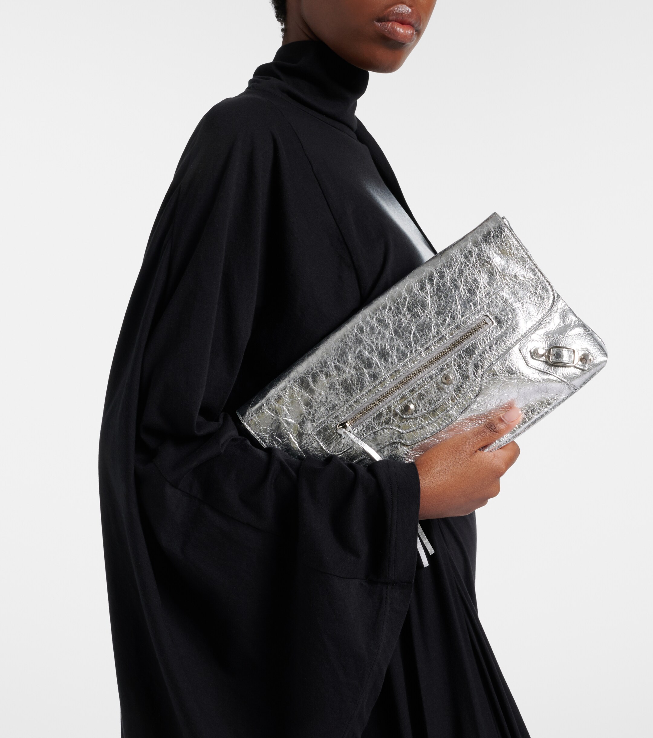 Balenciaga Le City metallic leather clutch