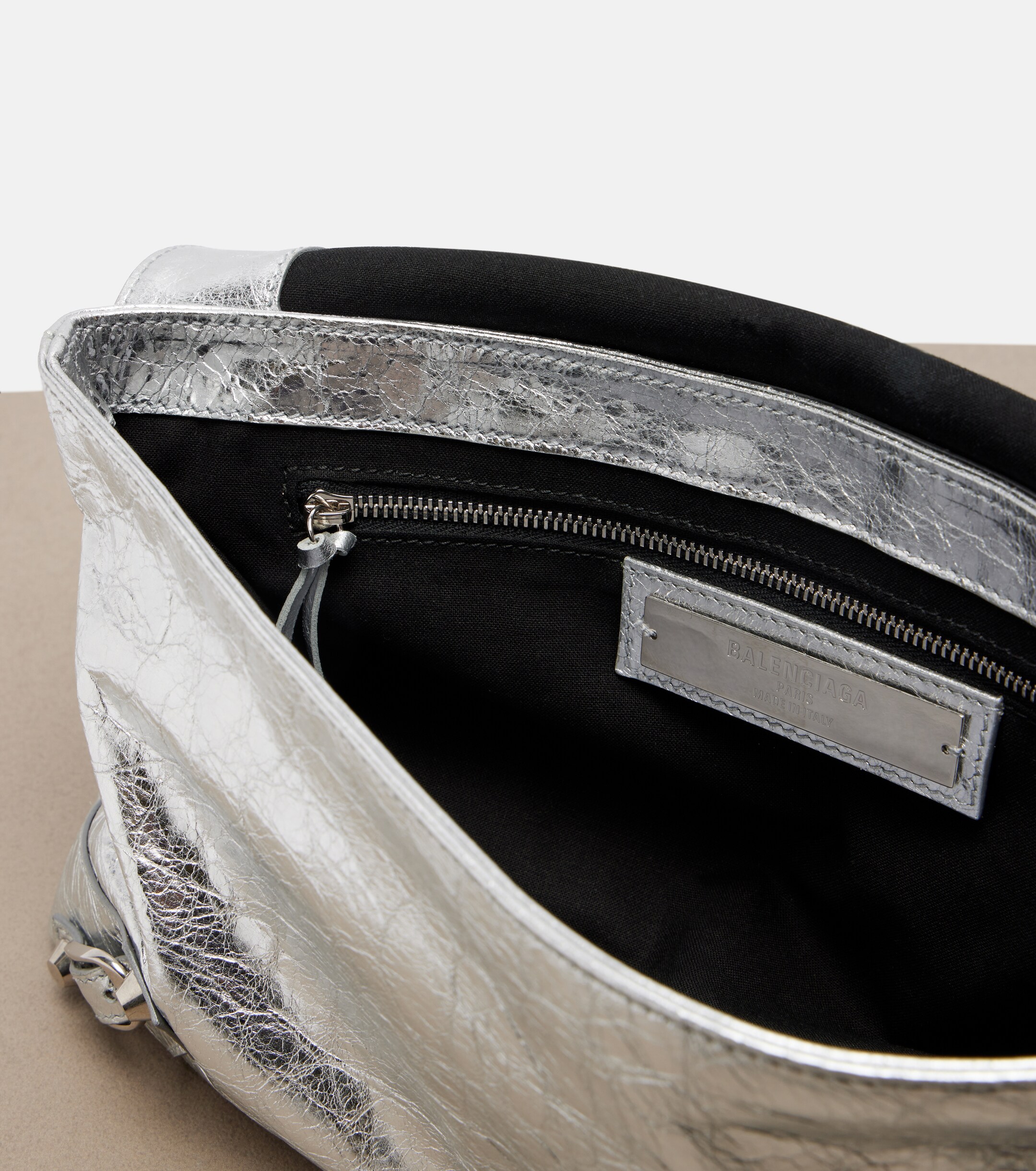 Balenciaga Le City metallic leather clutch