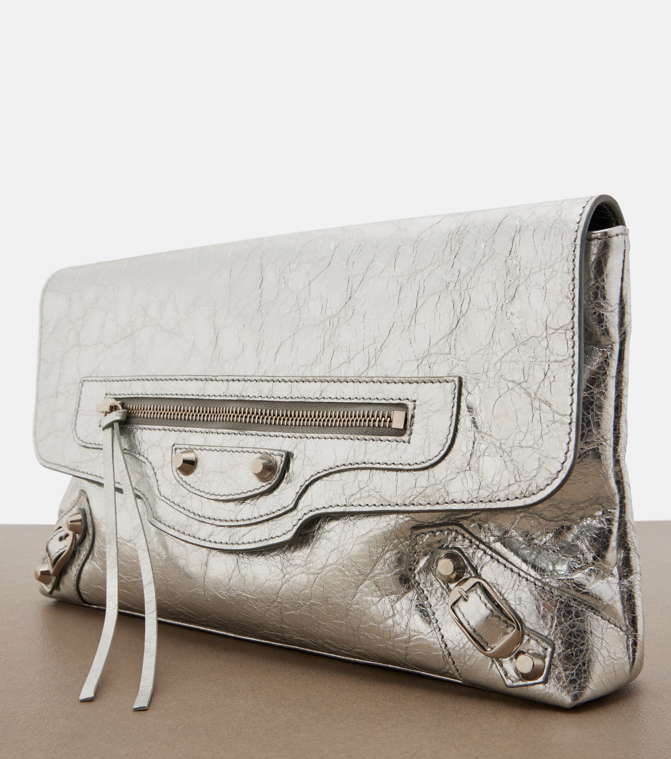 Balenciaga Le City metallic leather clutch