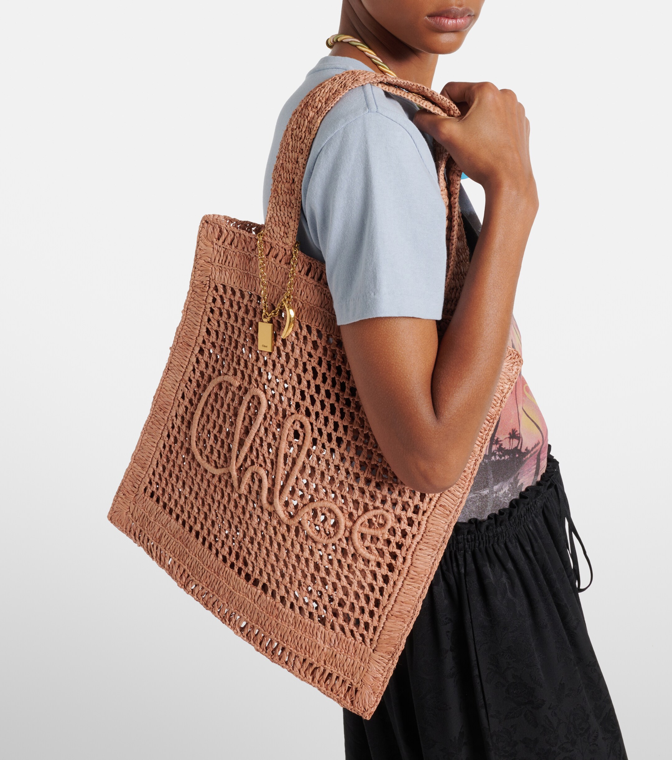 Chloé Summer Banana raffia-effect tote bag