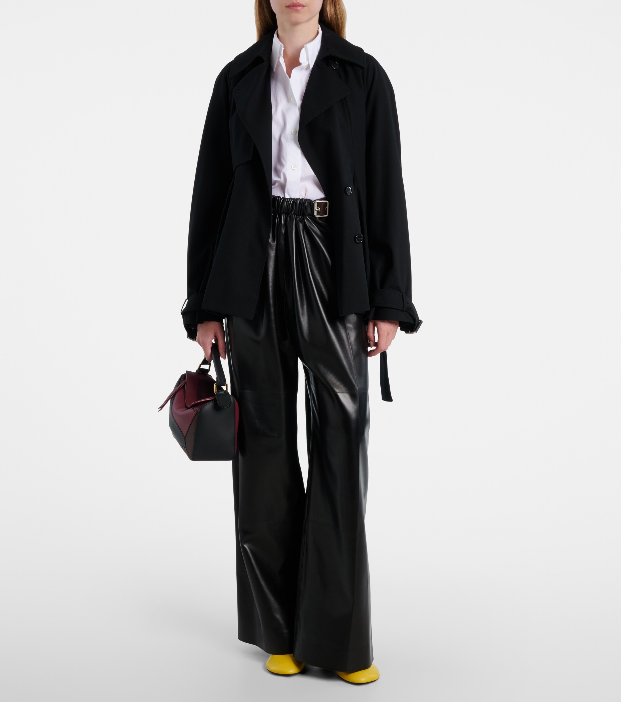 Loewe Gathered leather wide-leg pants