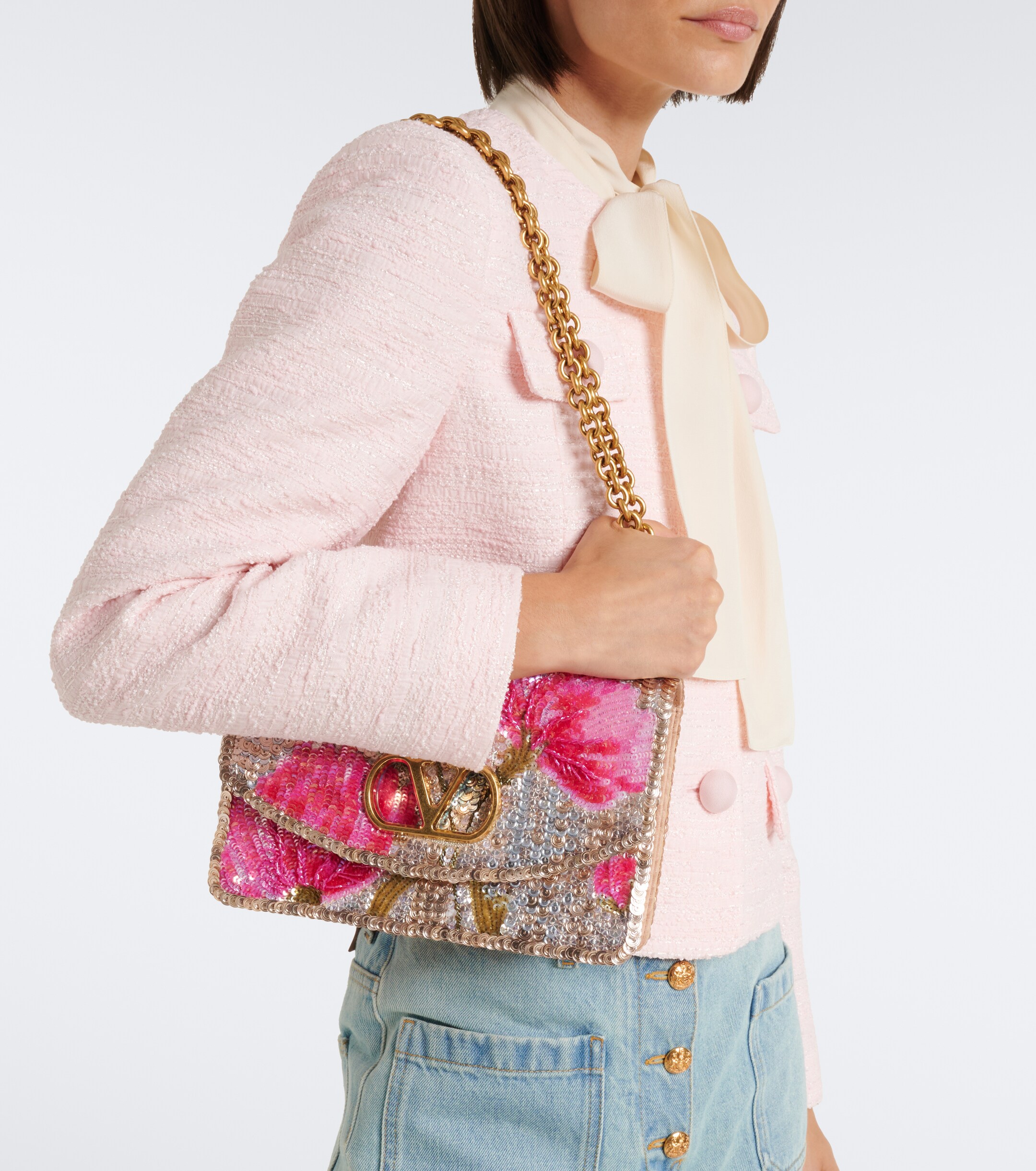 Valentino Garavani Vain Small sequined floral shoulder bag thumbnail