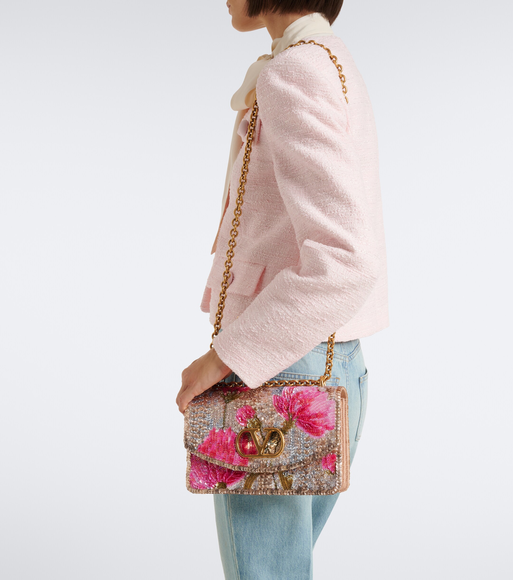 Valentino Garavani Vain Small sequined floral shoulder bag thumbnail
