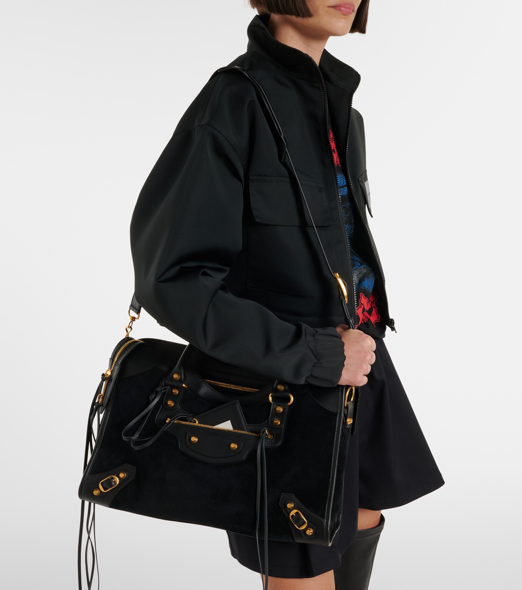 Balenciaga Le City Medium suede top-handle bag