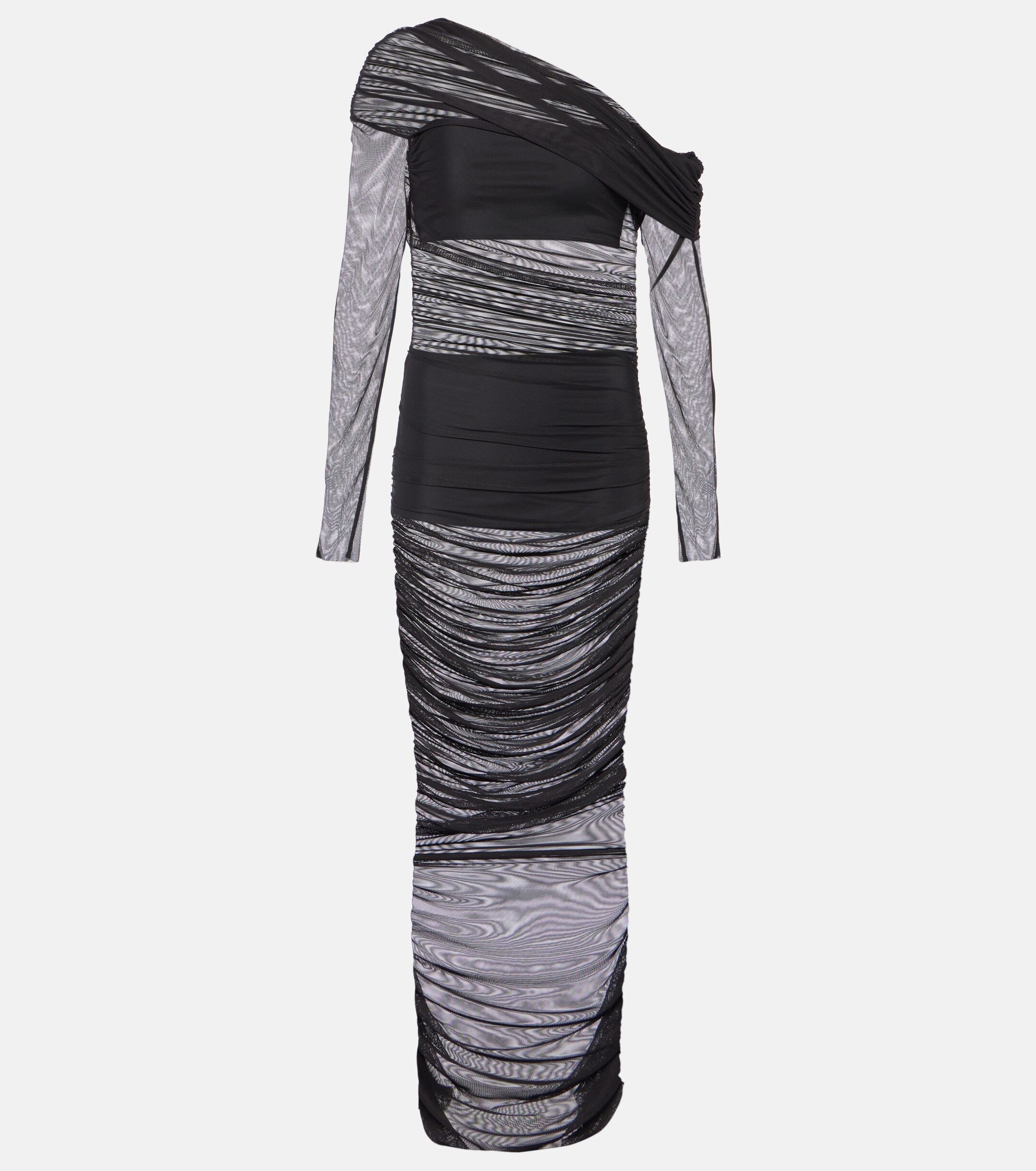 The Sei One-shoulder ruched mesh midi dress
