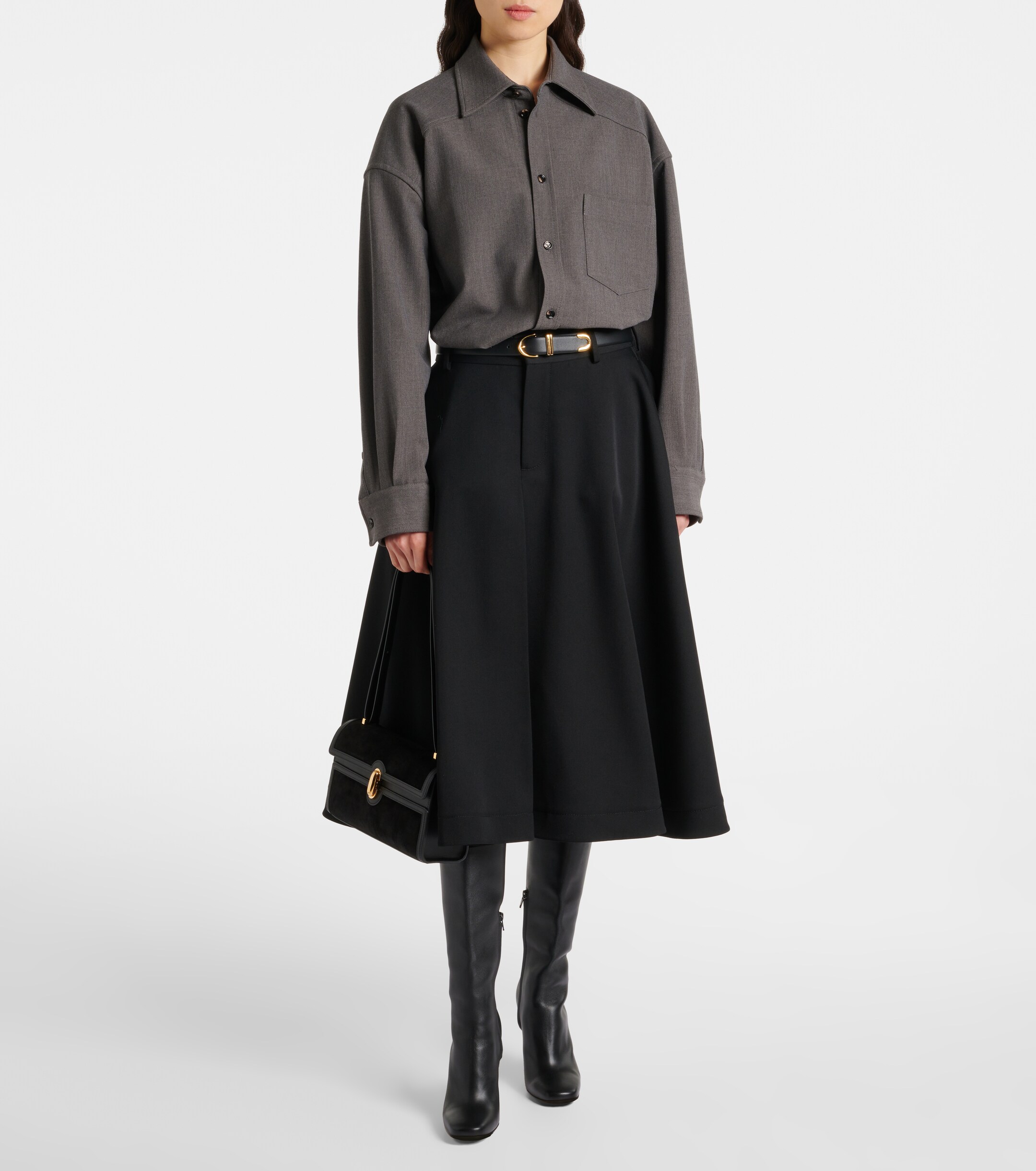 Savette Symmetry 26 leather-trimmed suede shoulder bag thumbnail