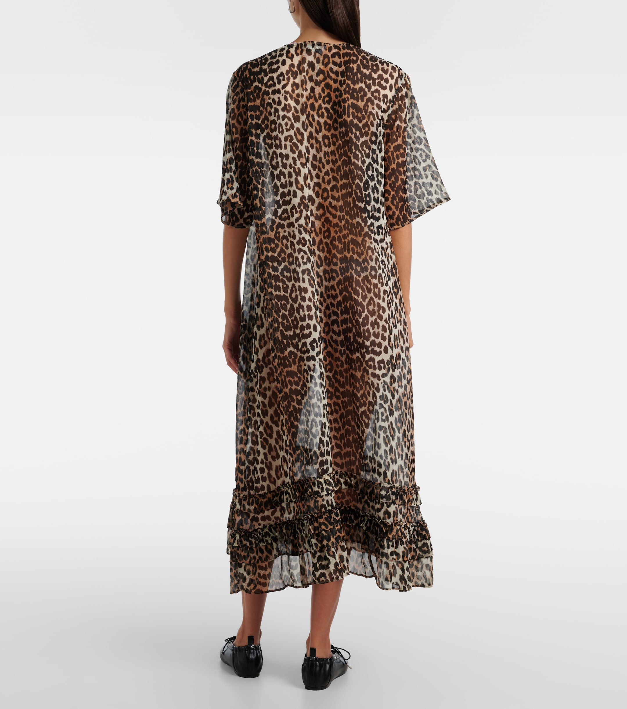 ganni leopard silk linen dress GANNI Leopard Chiffon Maxi Dress