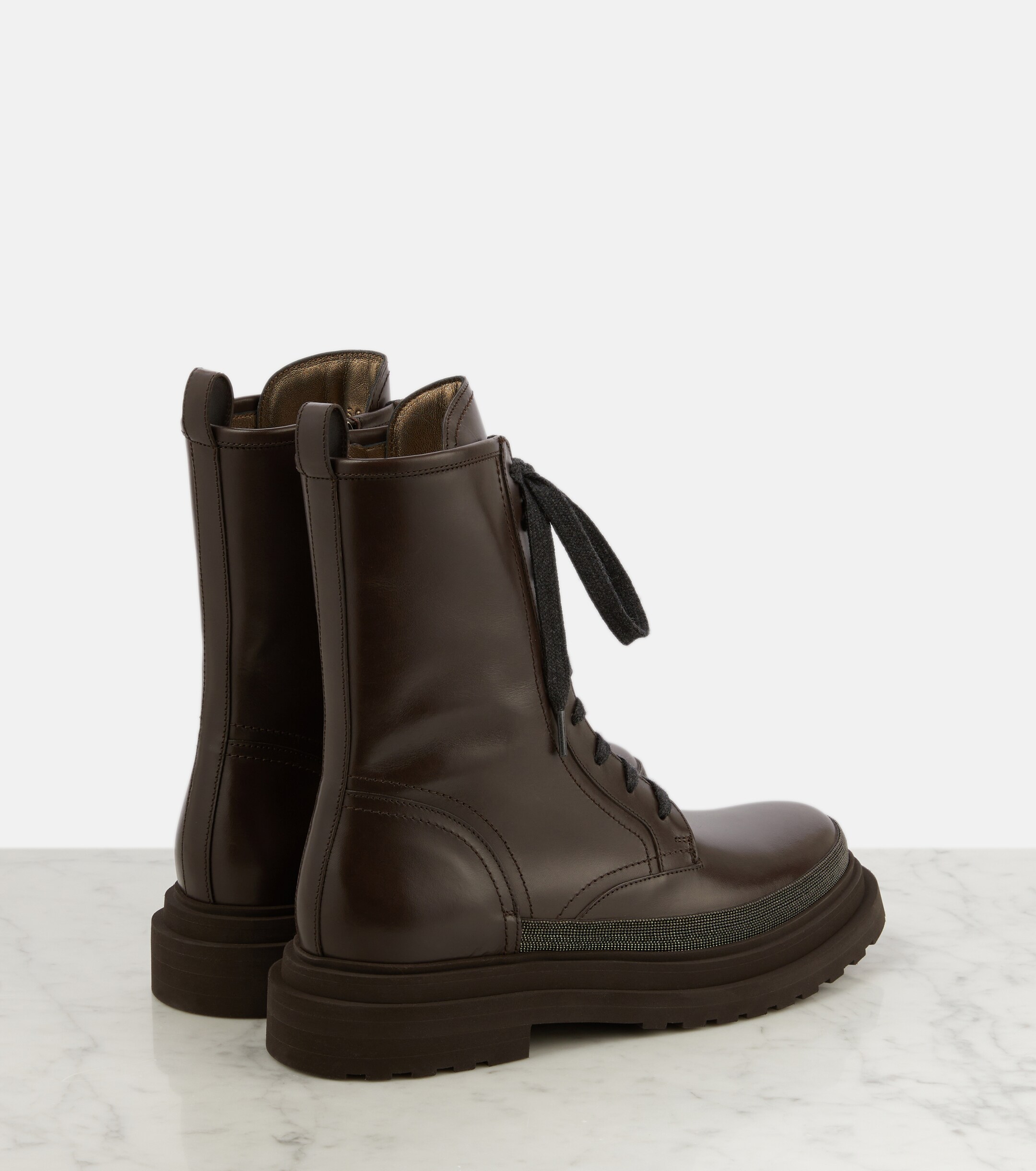 Brunello Cucinelli Monili leather combat boots thumbnail