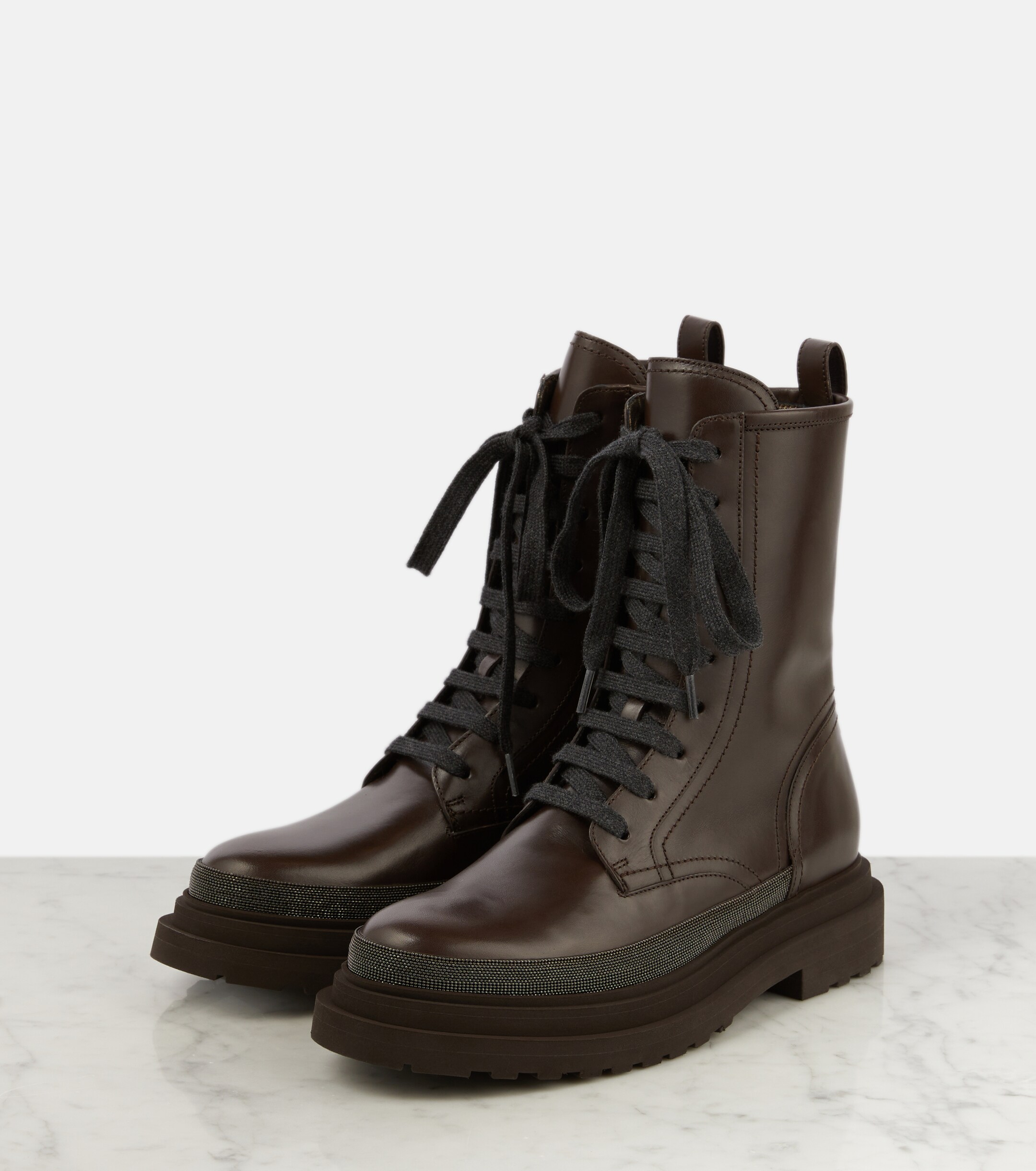 Brunello Cucinelli Monili leather combat boots thumbnail