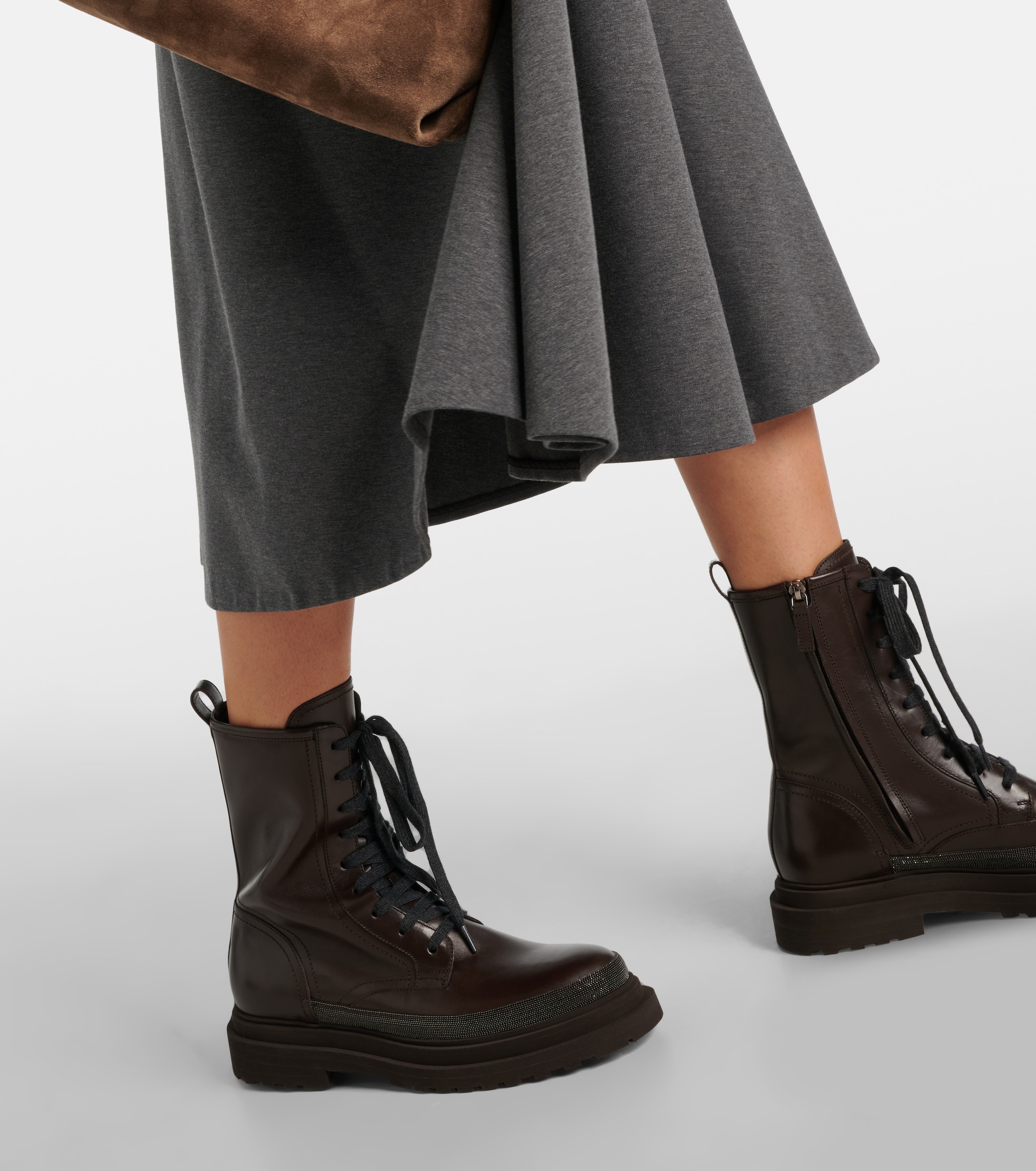 Brunello Cucinelli Monili leather combat boots thumbnail