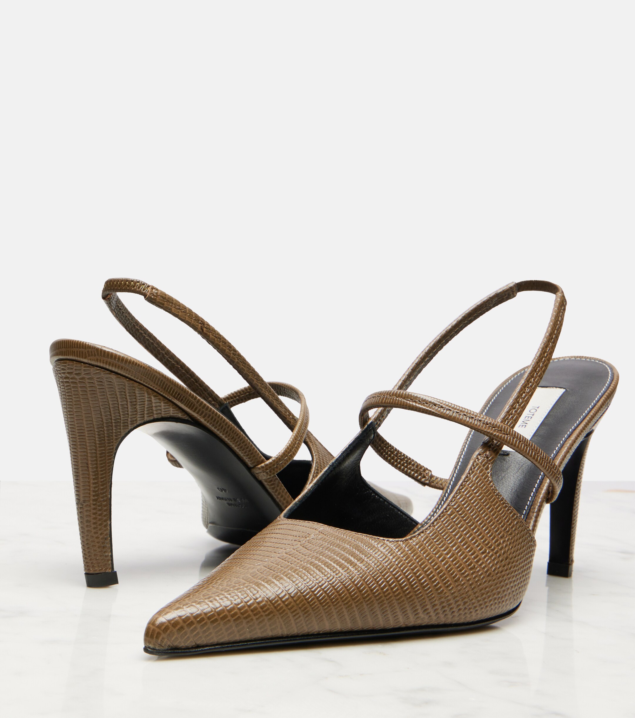 TOTEME 85 lizard-effect leather slingback pumps thumbnail