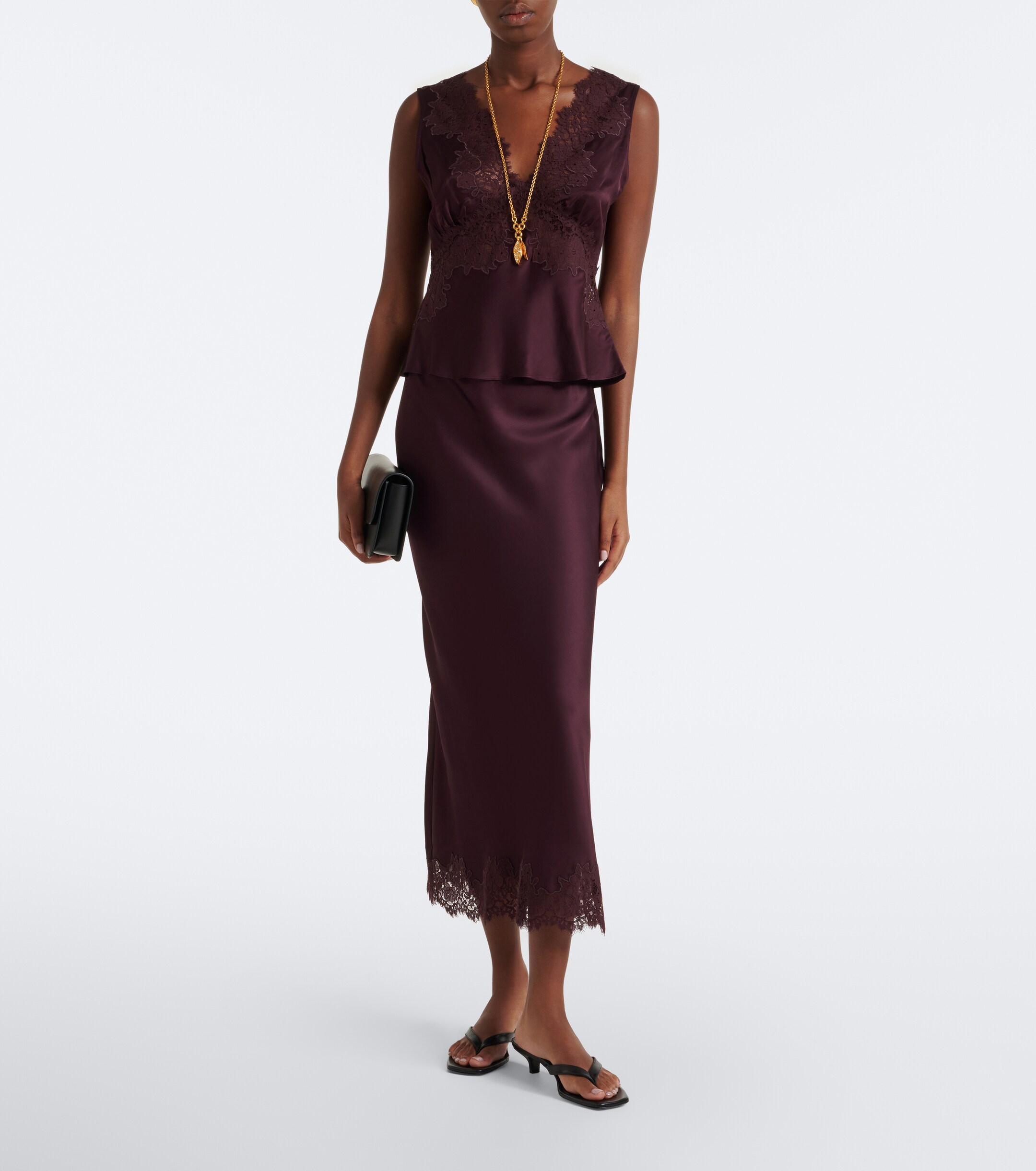 RIXO Rixo Matilde lace-trimmed satin midi skirt