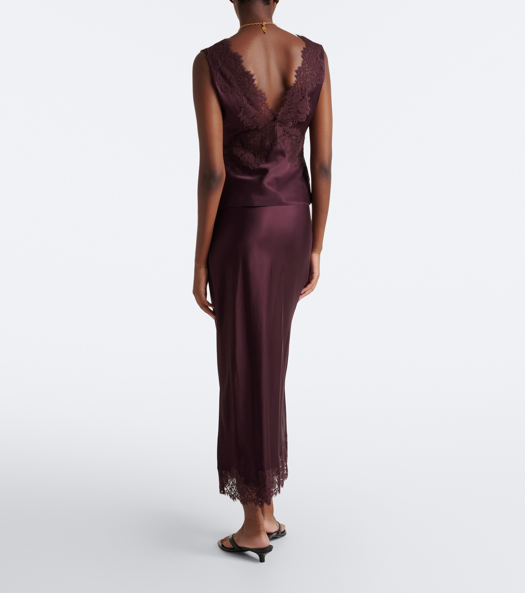 RIXO Rixo Matilde lace-trimmed satin midi skirt