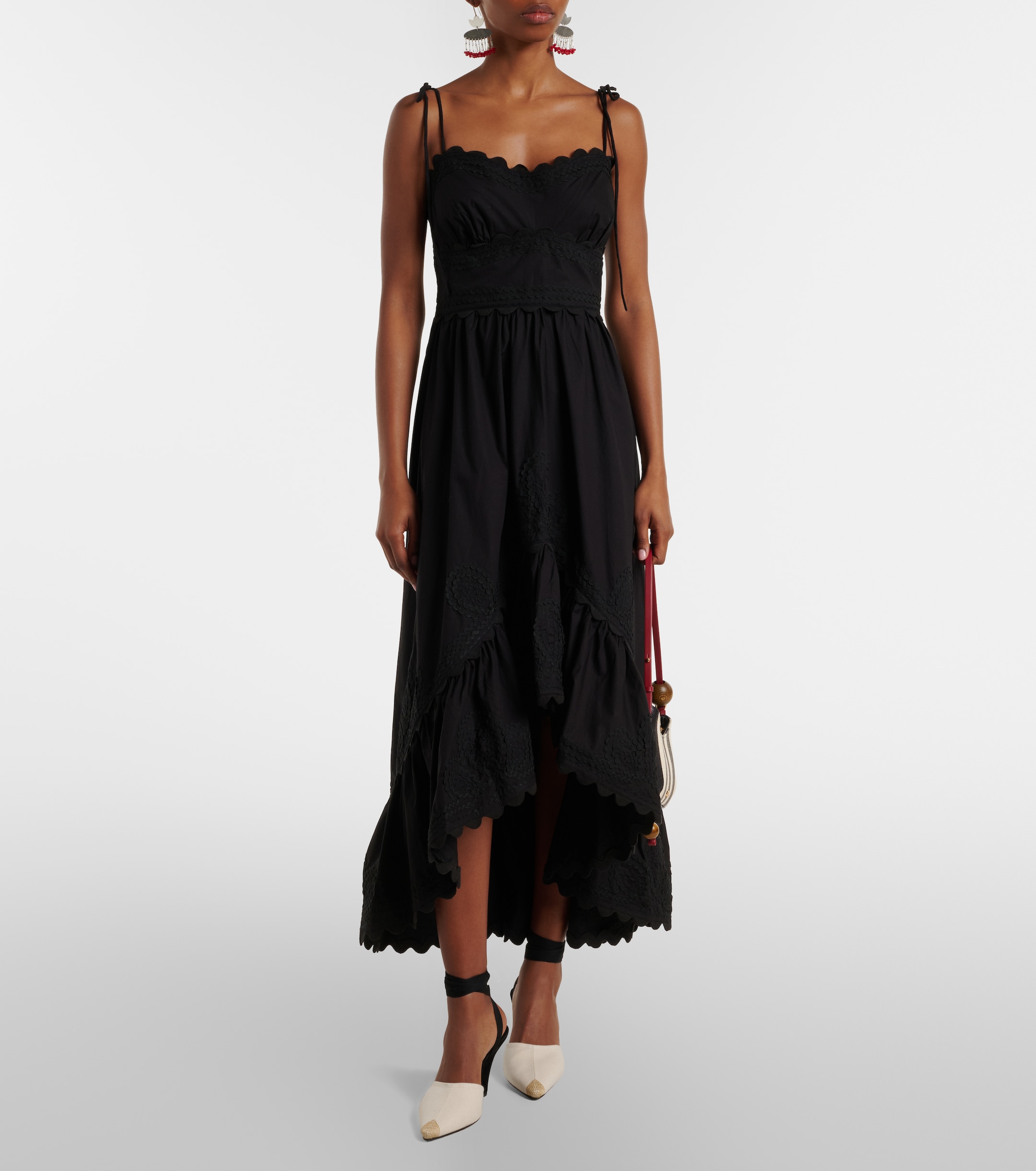 Juliet Dunn Asymmetric embroidered cotton midi dress