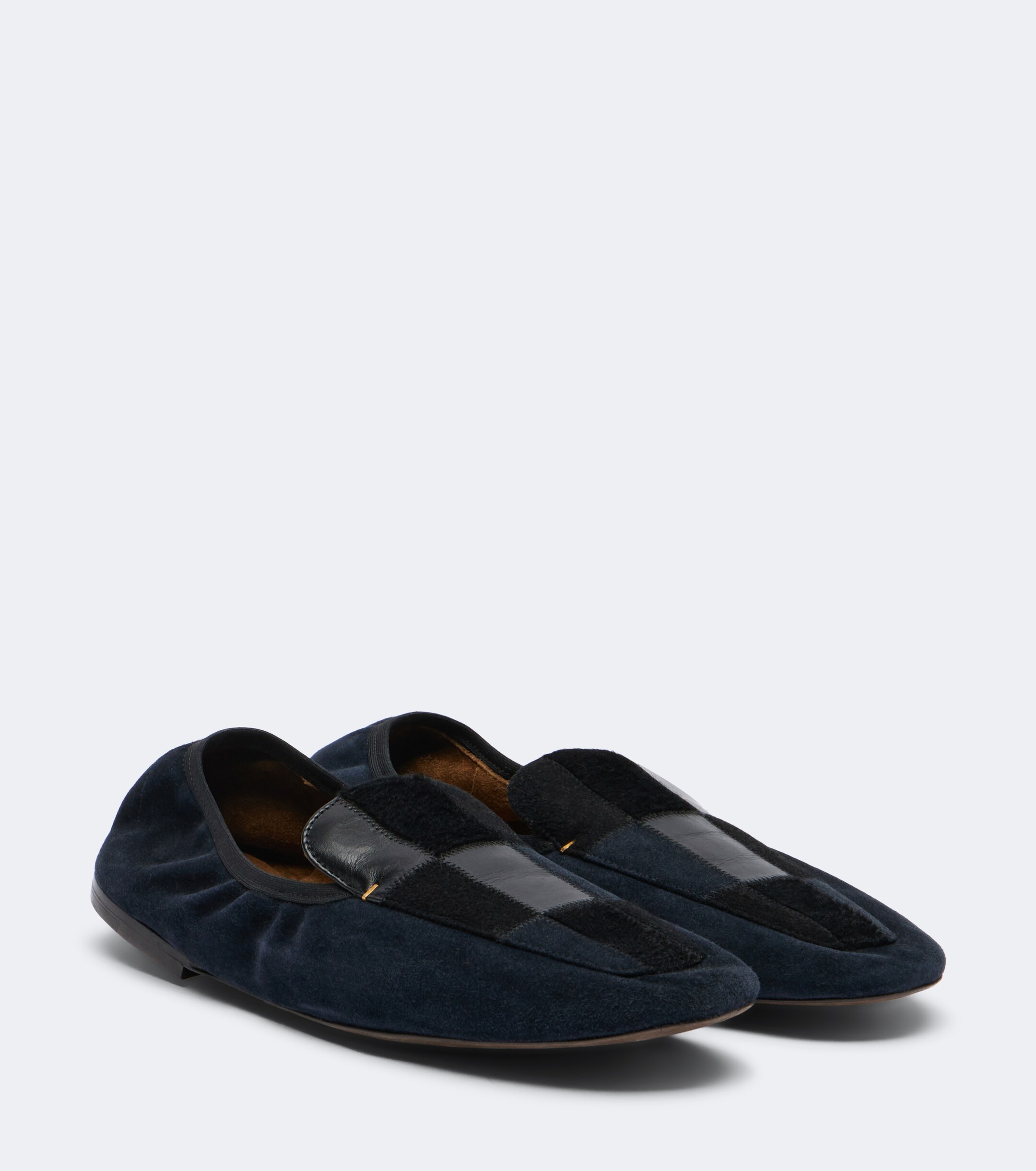 KHAITE Khaite Zoe patchwork suede and leather slip-on shoes