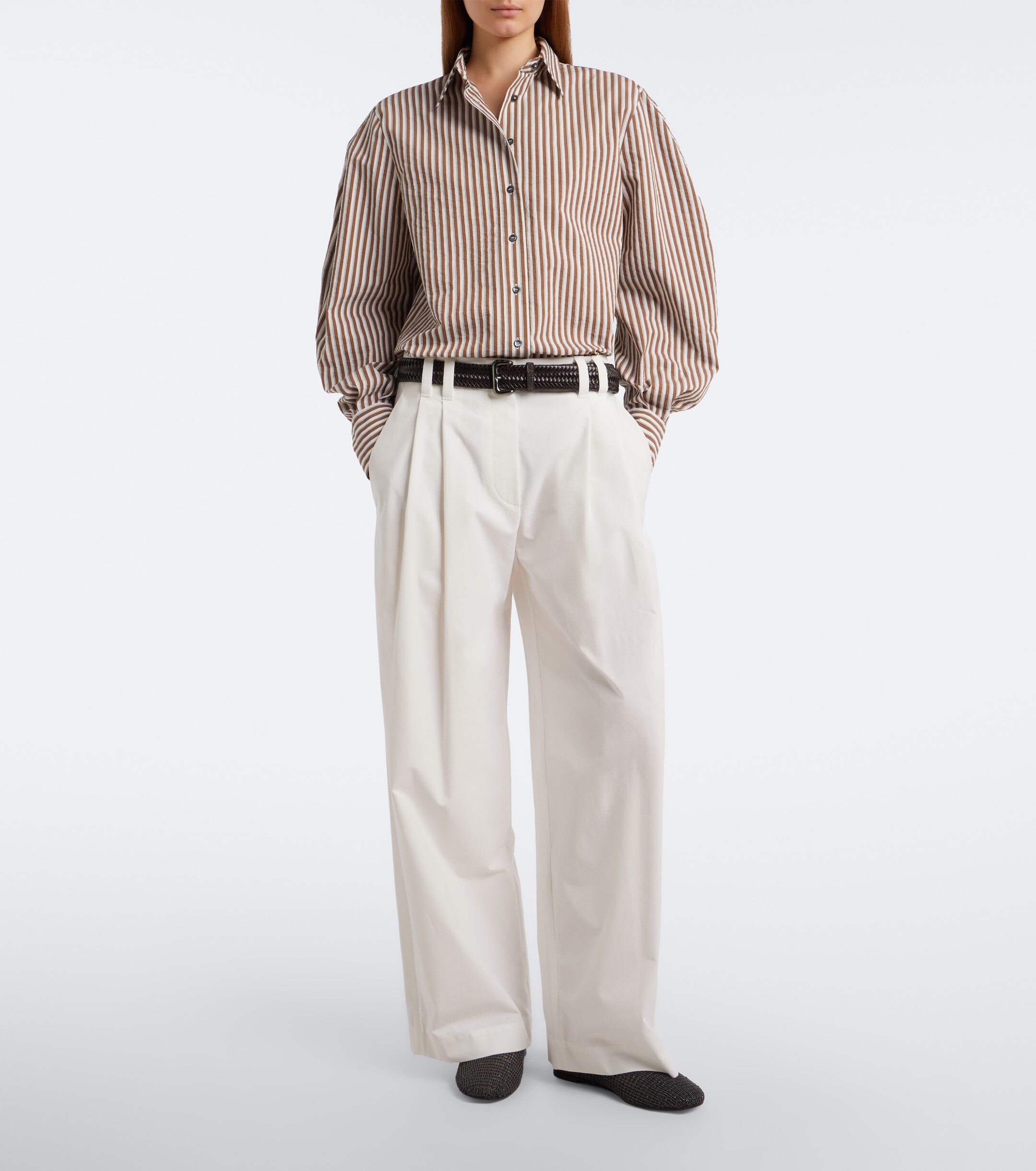Brunello Cucinelli Brunello Cucinelli Monili striped cotton-blend shirt