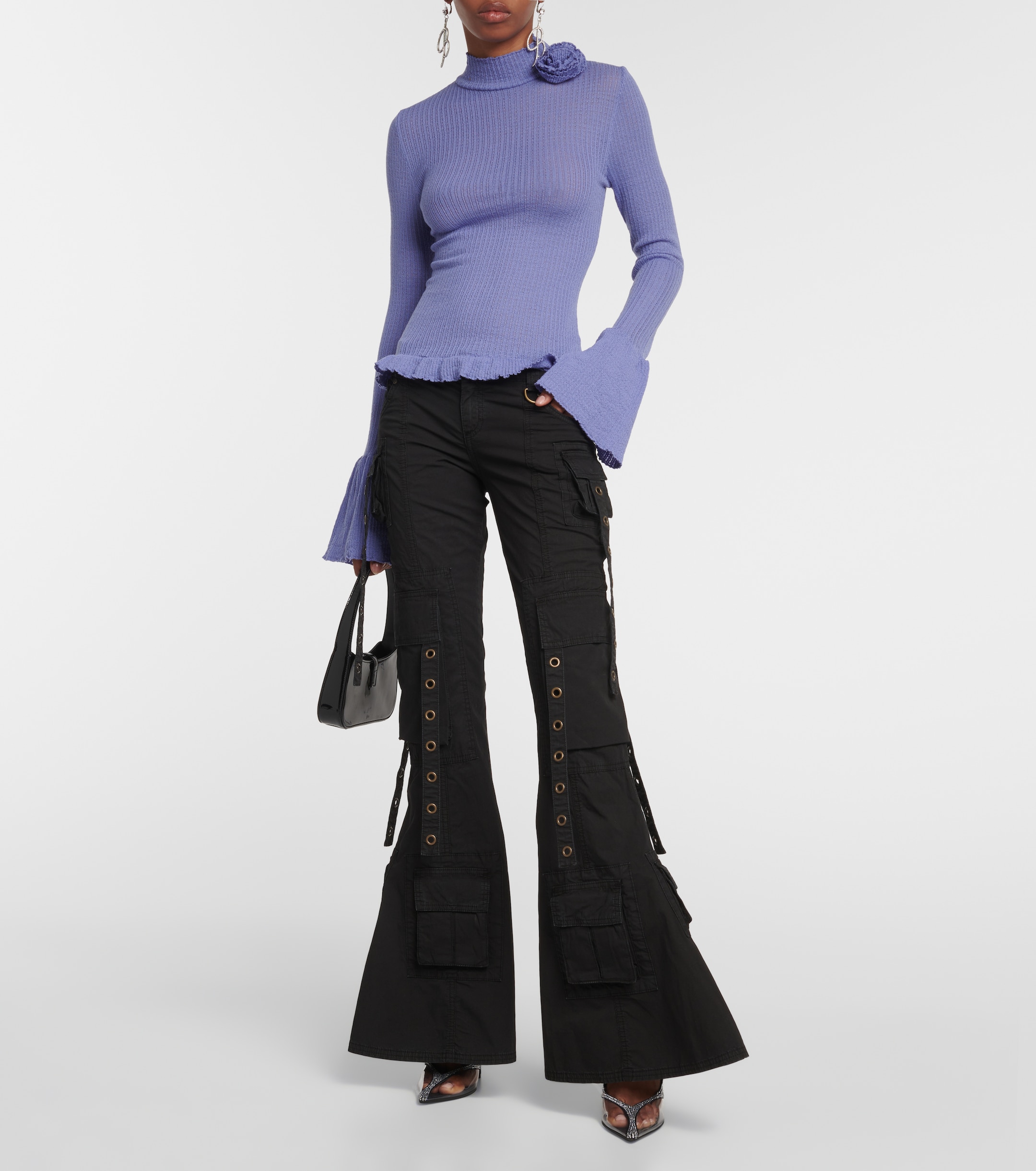 Blumarine Ruffle-trimmed ribbed-knit wool sweater