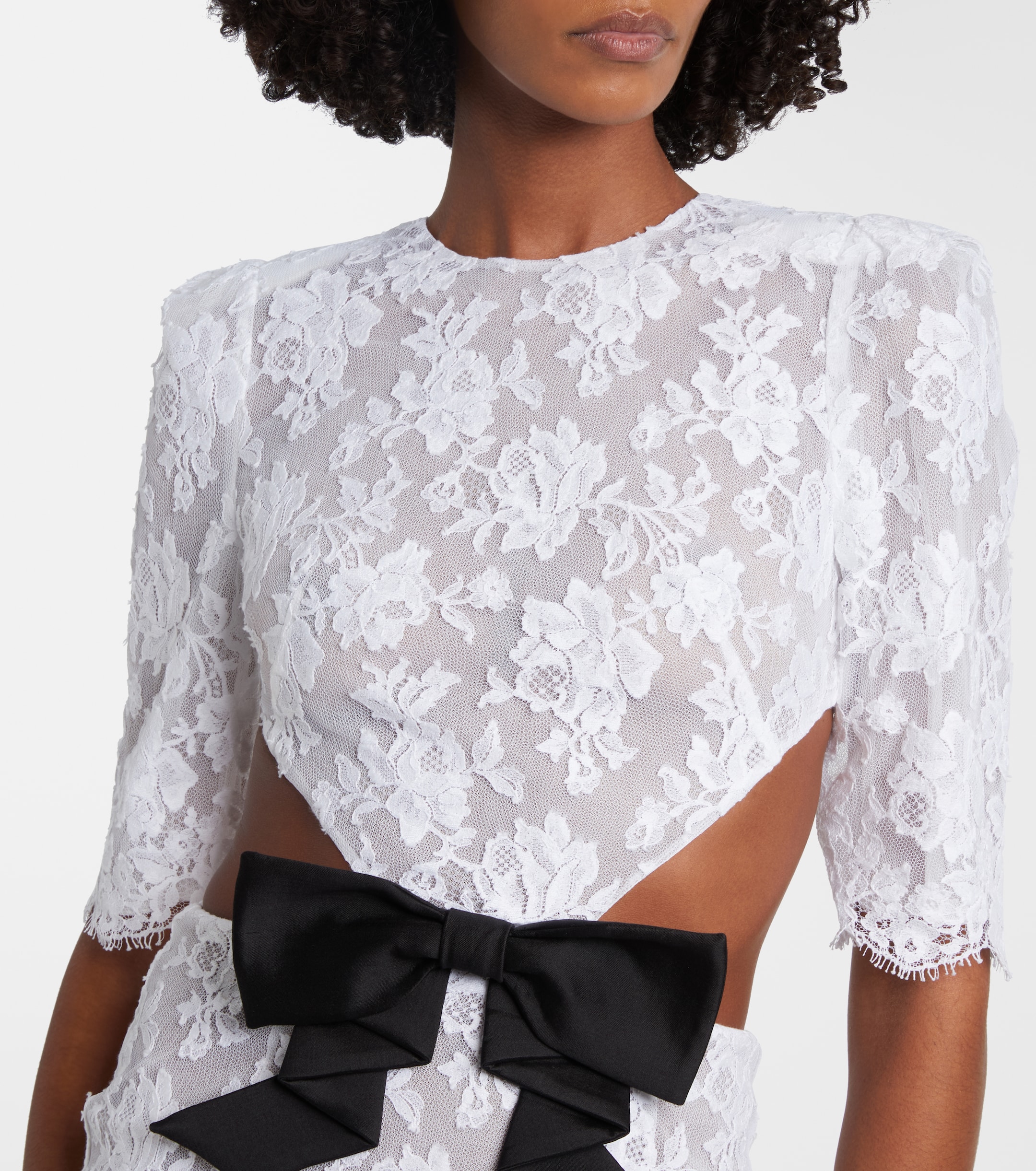 SHUSHU/TONG Bow-detail cotton-blend lace gown 