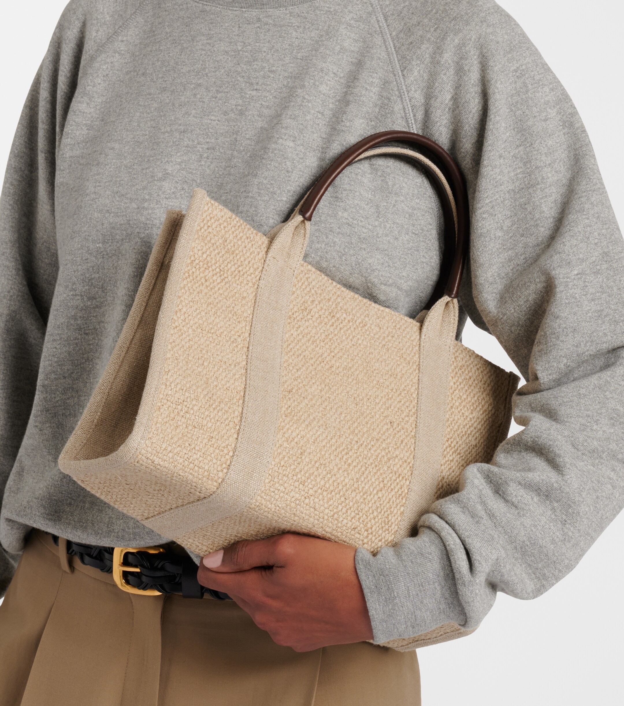 The Row Georgia Medium leather-trimmed canvas tote bag