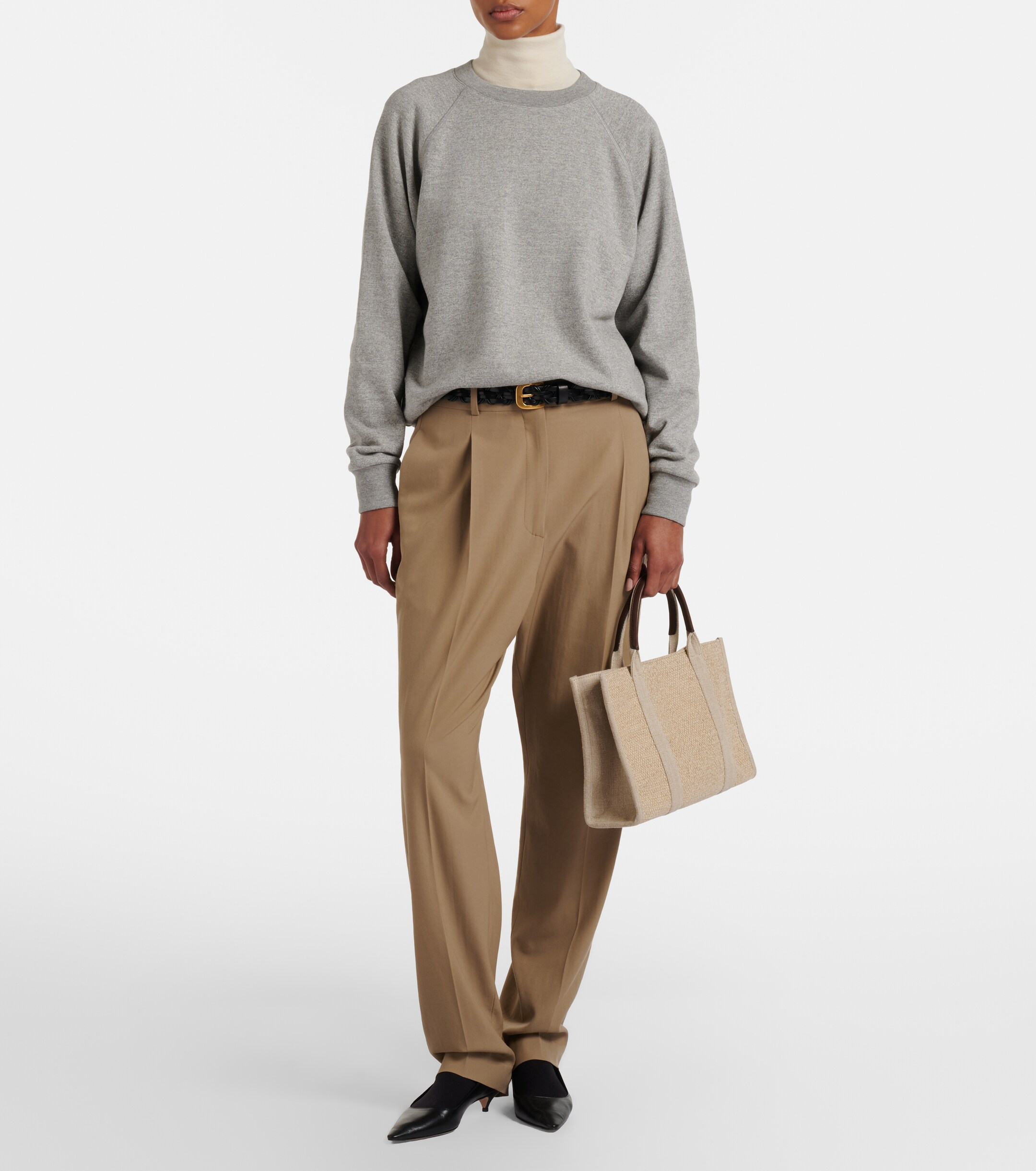The Row Georgia Medium leather-trimmed canvas tote bag