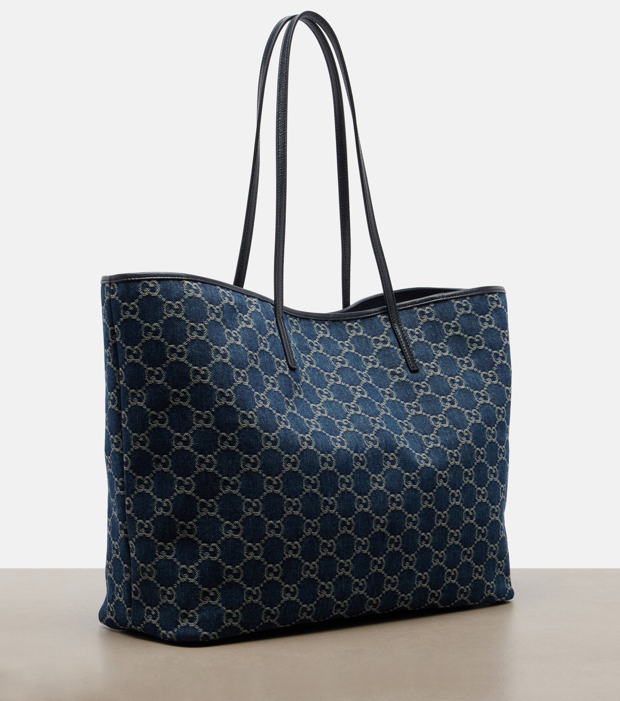 Gucci Essence Large leather-trimmed denim tote bag