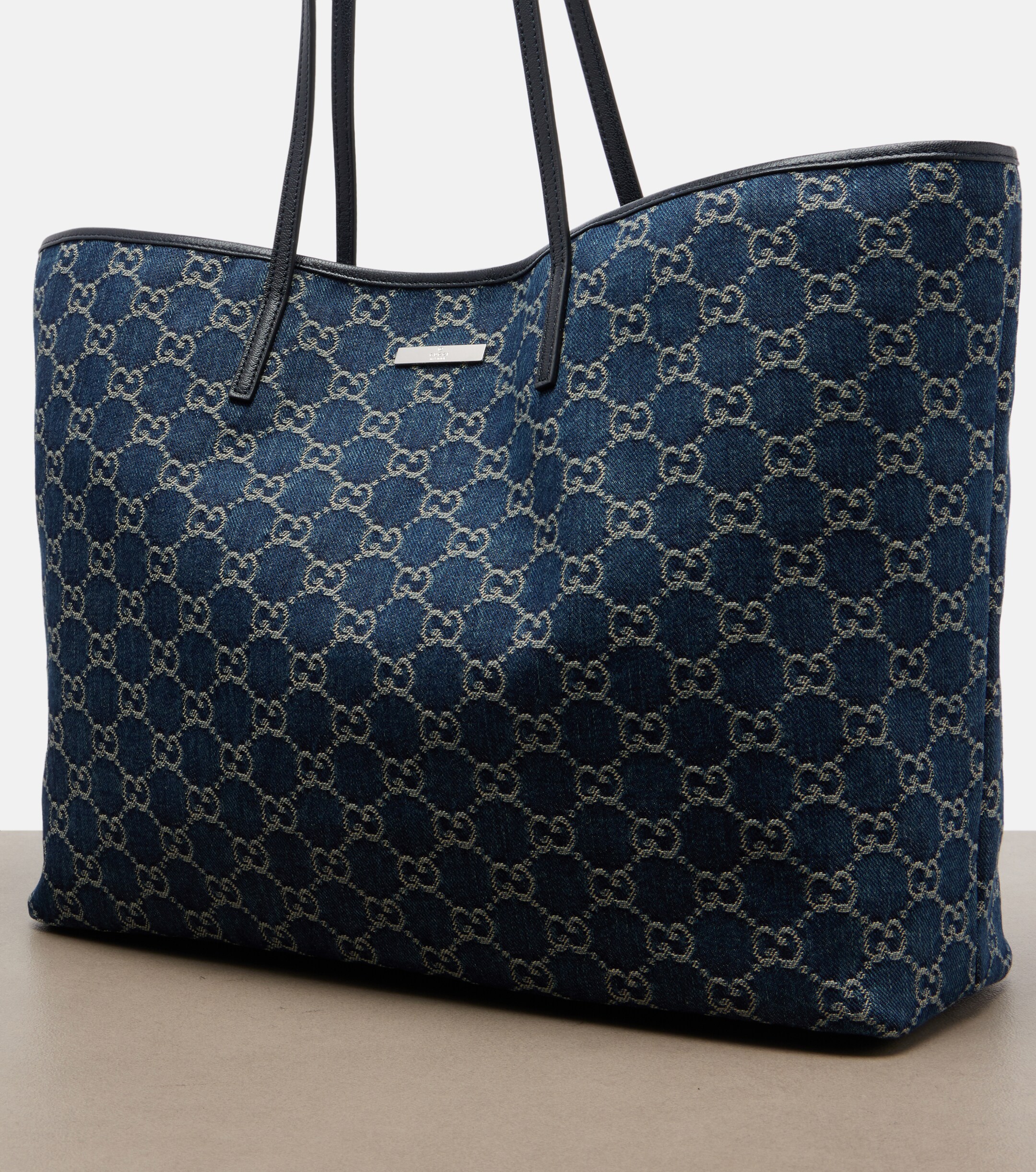Gucci Essence Large leather-trimmed denim tote bag