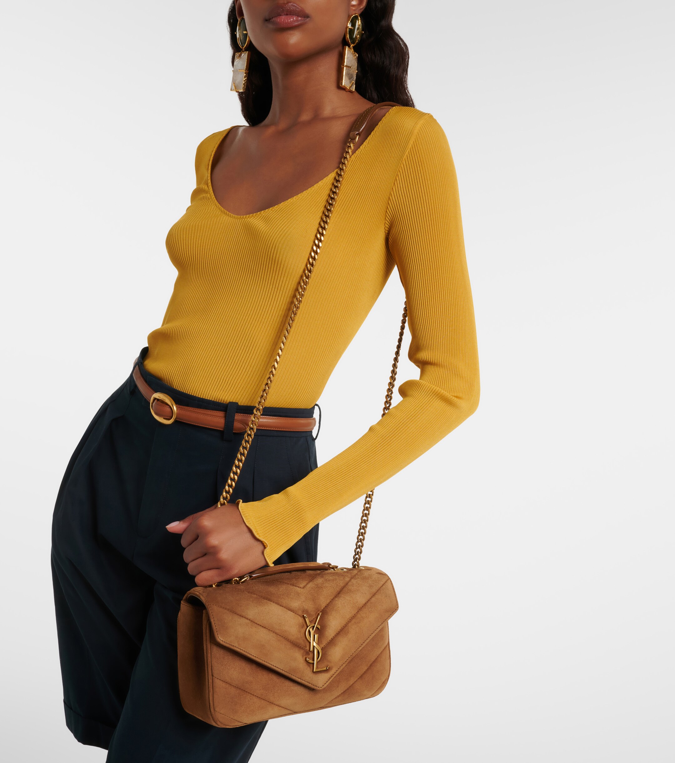 Saint Laurent Loulou Small matelassé suede shoulder bag