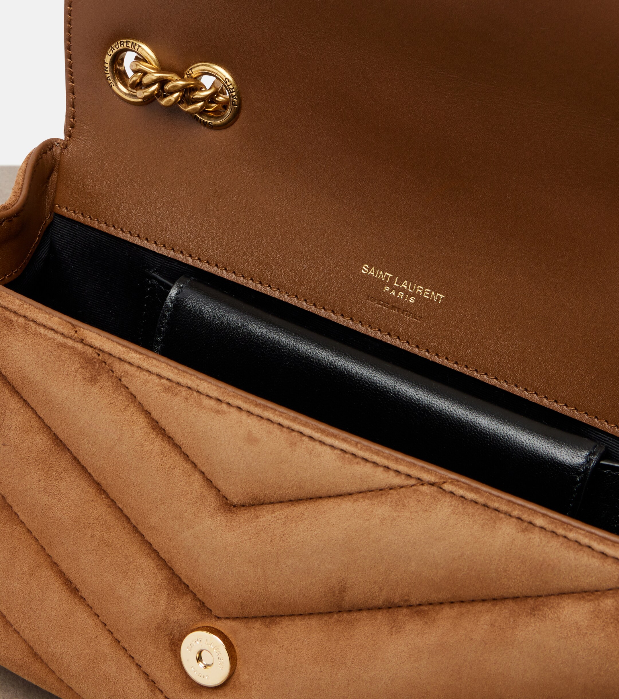 Saint Laurent Loulou Small matelassé suede shoulder bag