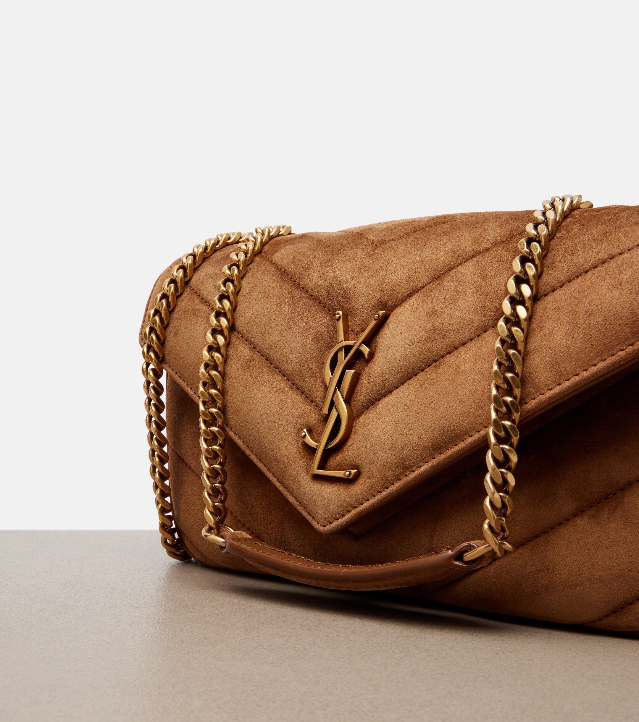 Saint Laurent Loulou Small matelassé suede shoulder bag