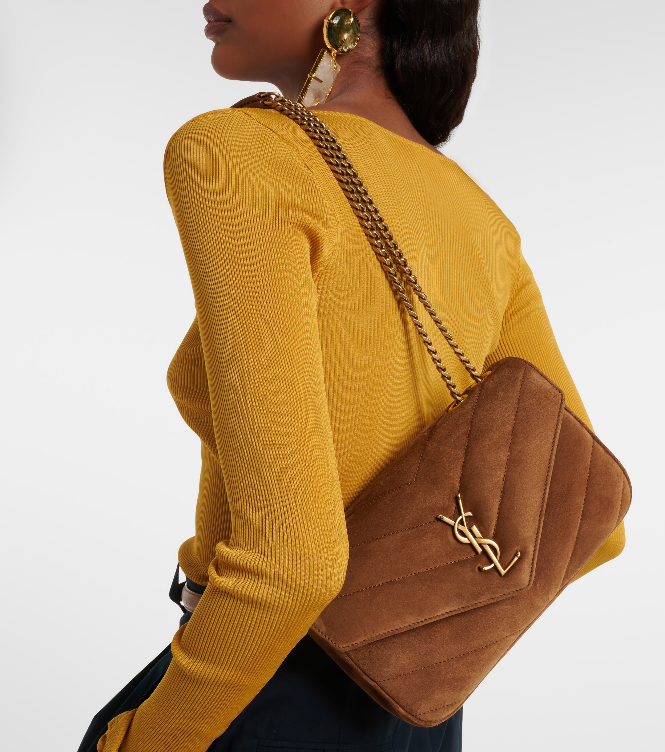 Saint Laurent Loulou Small matelassé suede shoulder bag
