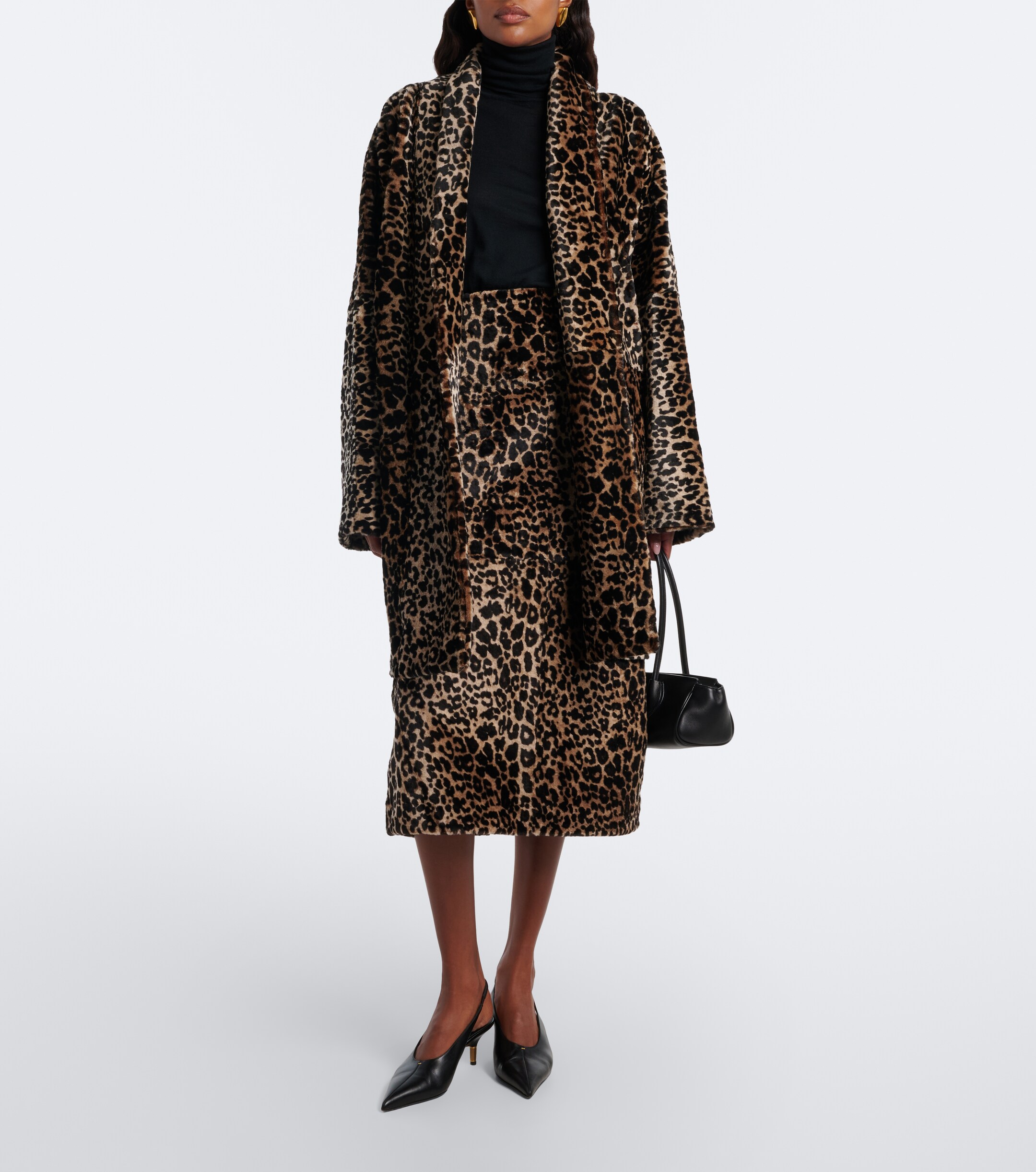 NOUR HAMMOUR Nour Hammour Alana leopard-print shearling pencil skirt