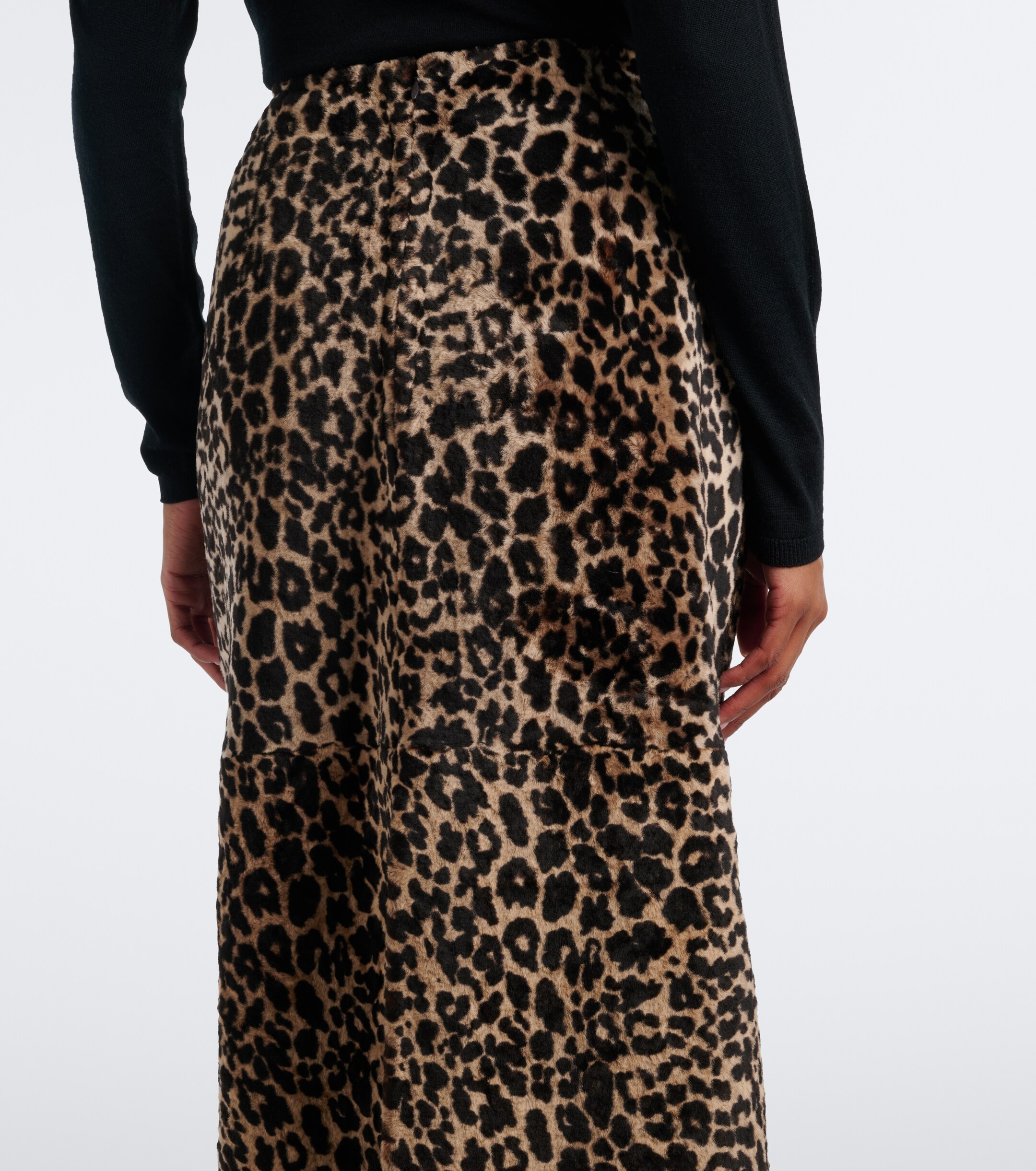 NOUR HAMMOUR Nour Hammour Alana leopard-print shearling pencil skirt