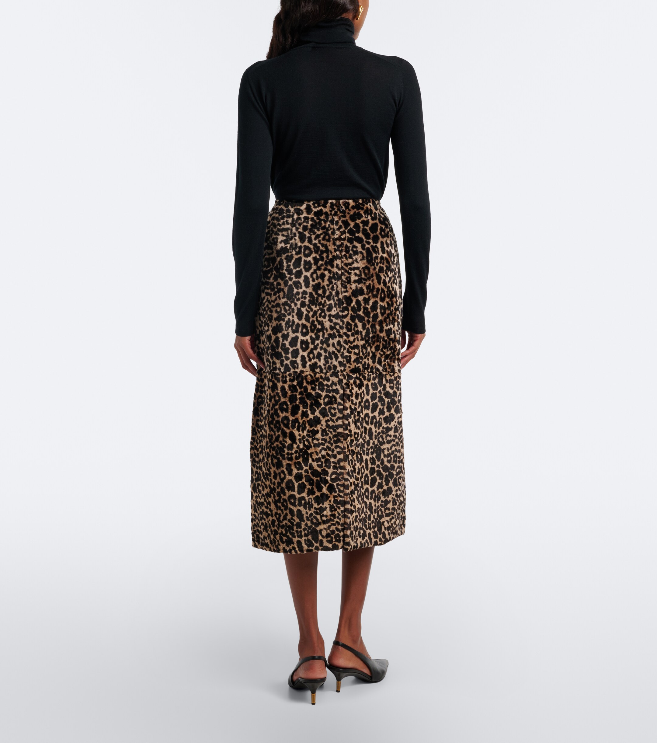 NOUR HAMMOUR Nour Hammour Alana leopard-print shearling pencil skirt