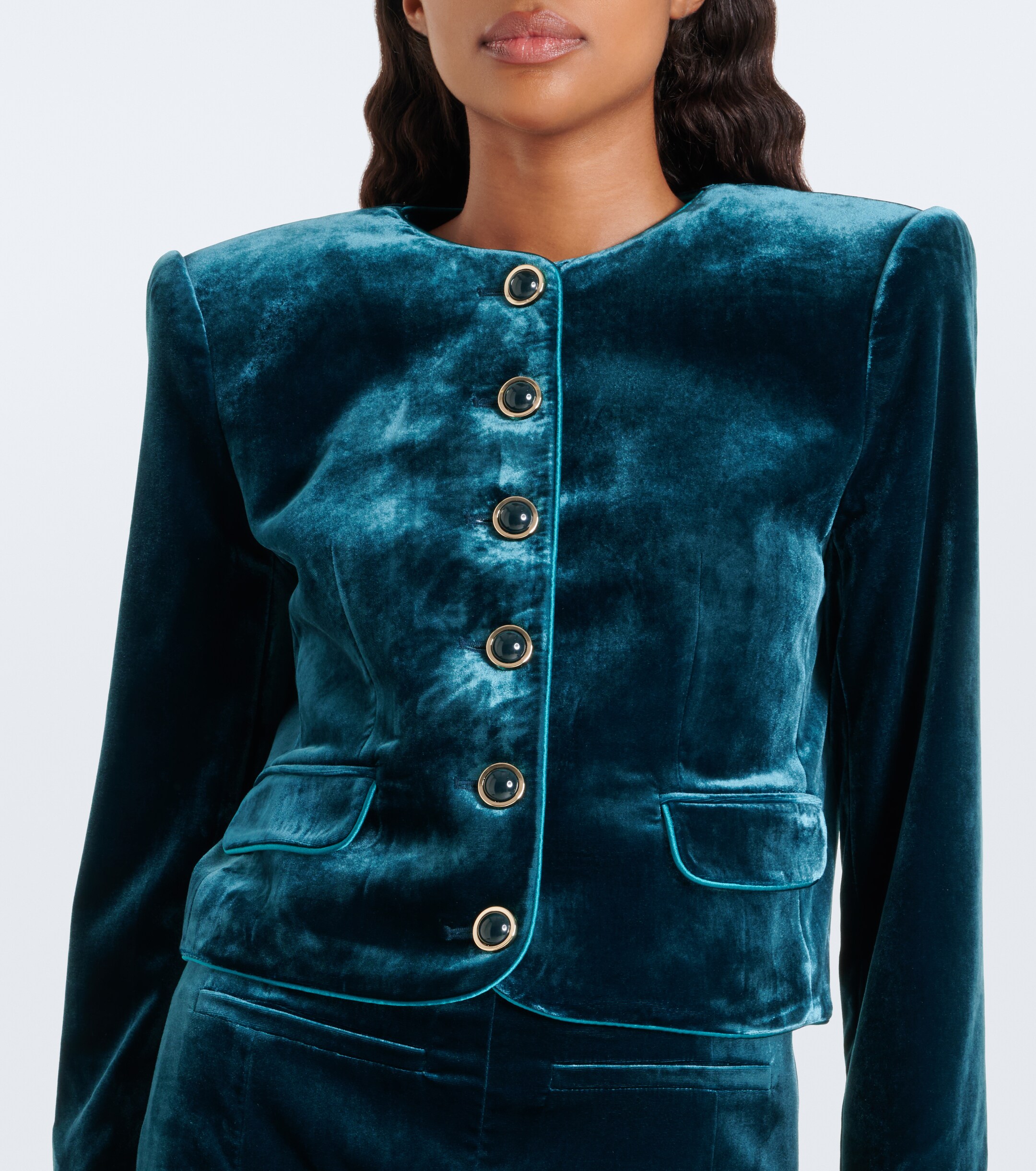 Retrofête Retrofête Alto cropped scarf-detail velvet jacket