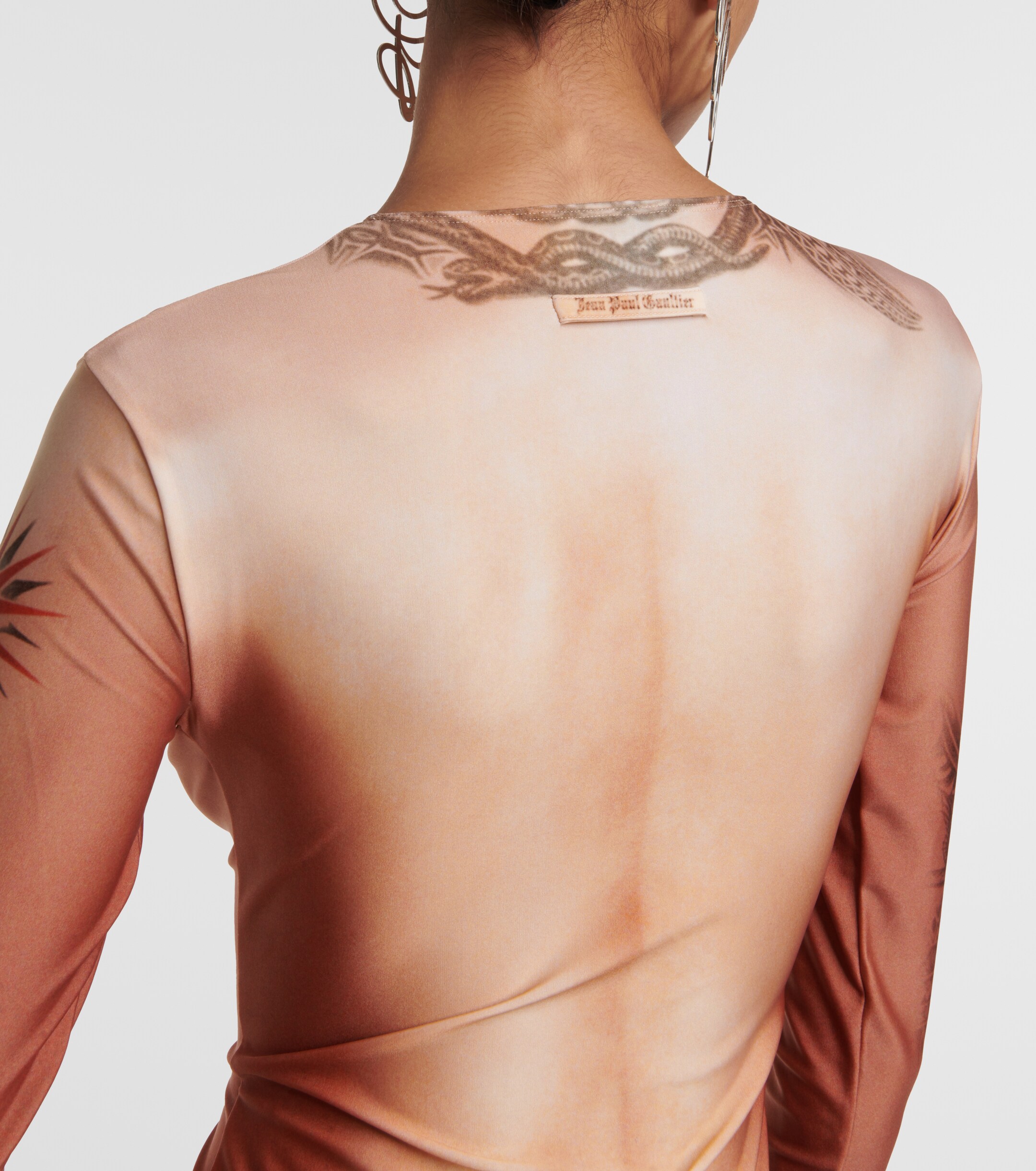 knee length dresses for ladies Jean Paul Gaultier Soleil Tattoo Print Mesh Dress Set main image 0
