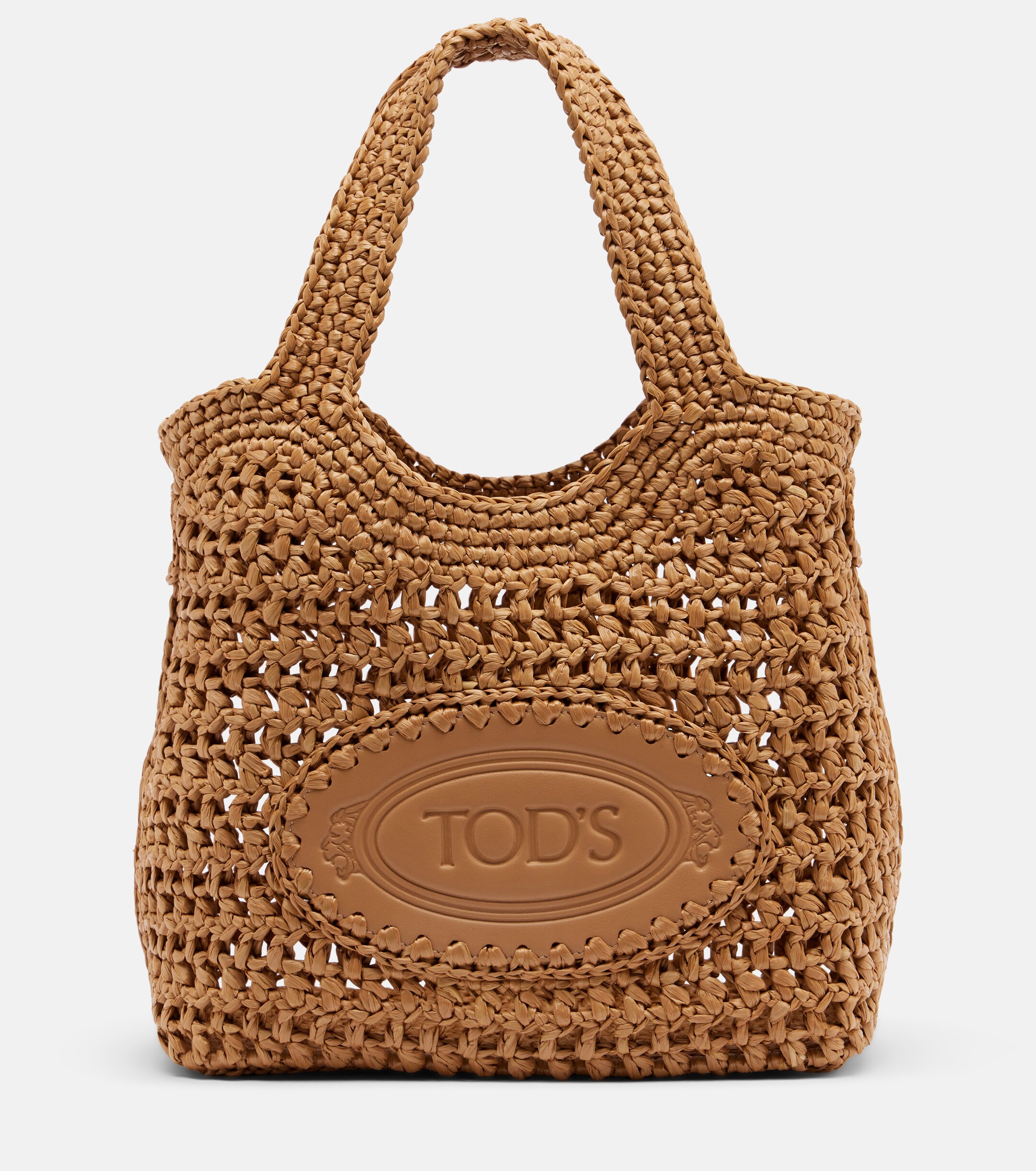 Tod's Logo leather-trimmed raffia top-handle bag