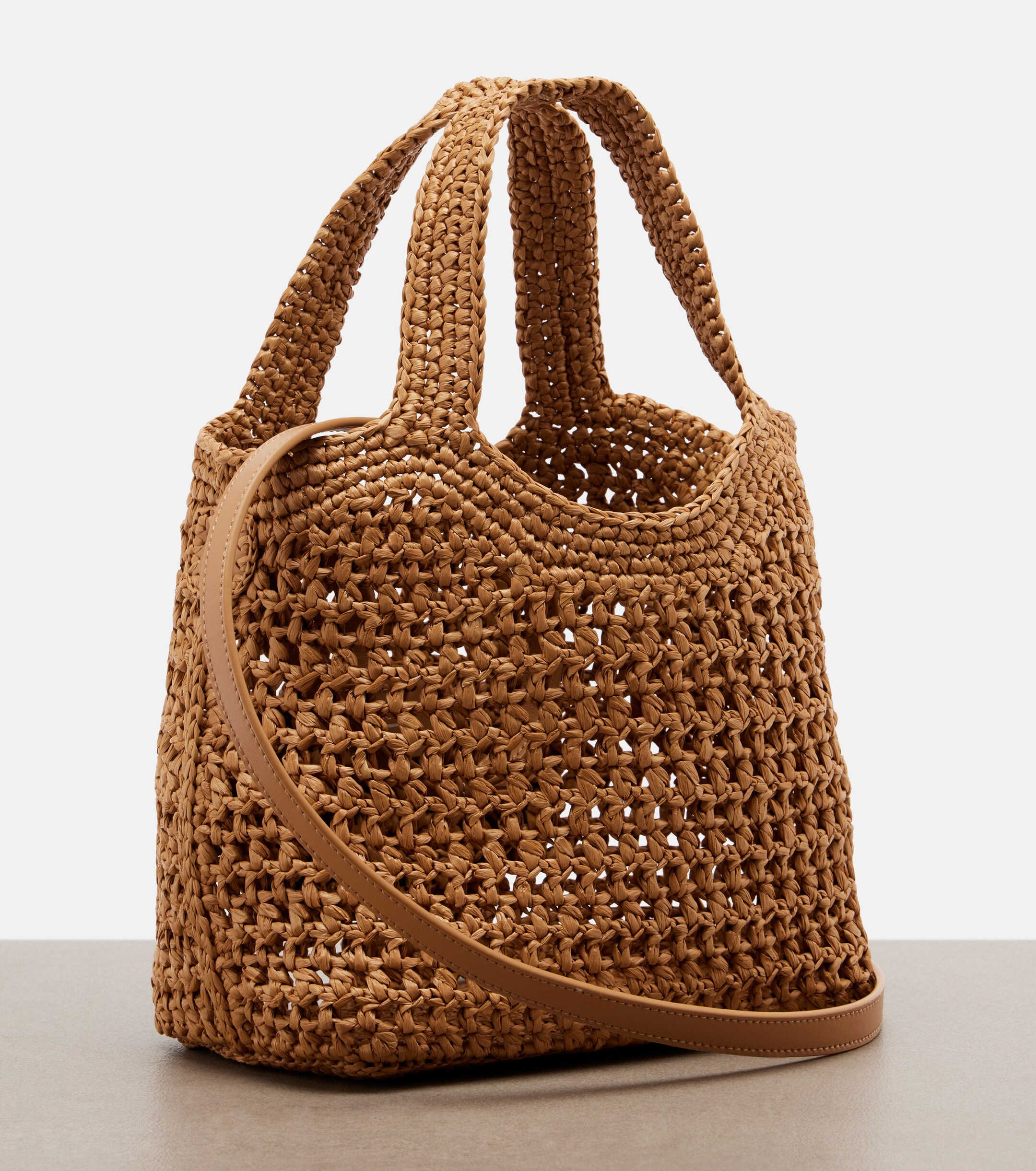 Tod's Logo leather-trimmed raffia top-handle bag