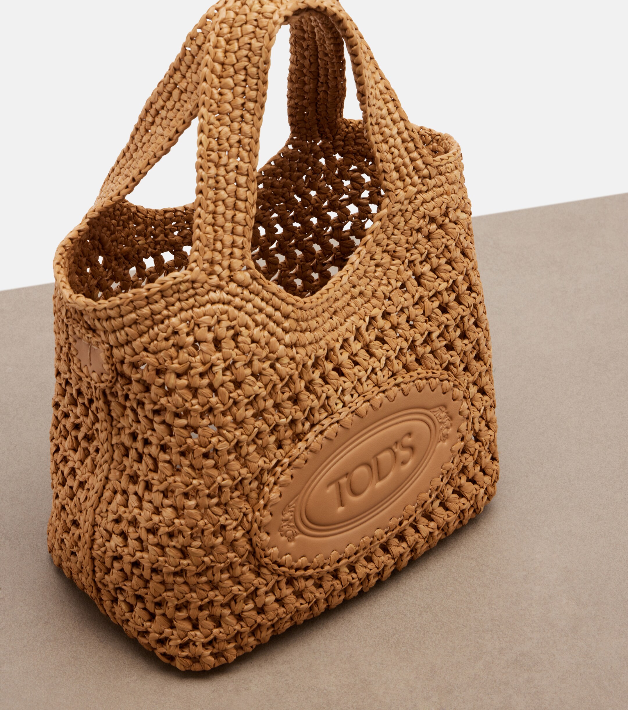 Tod's Logo leather-trimmed raffia top-handle bag